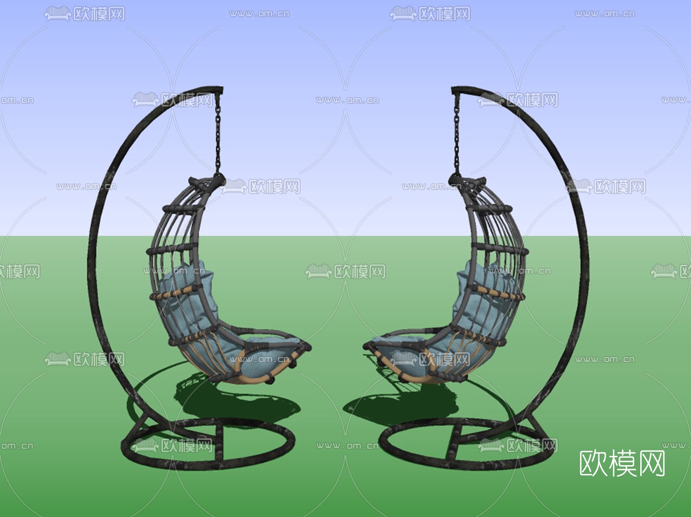 现代藤编吊椅su模型