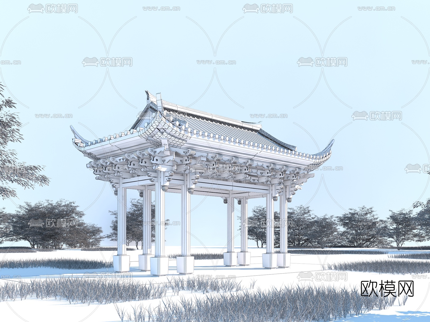 中式古建凉亭3d模型下载（渲染图2）