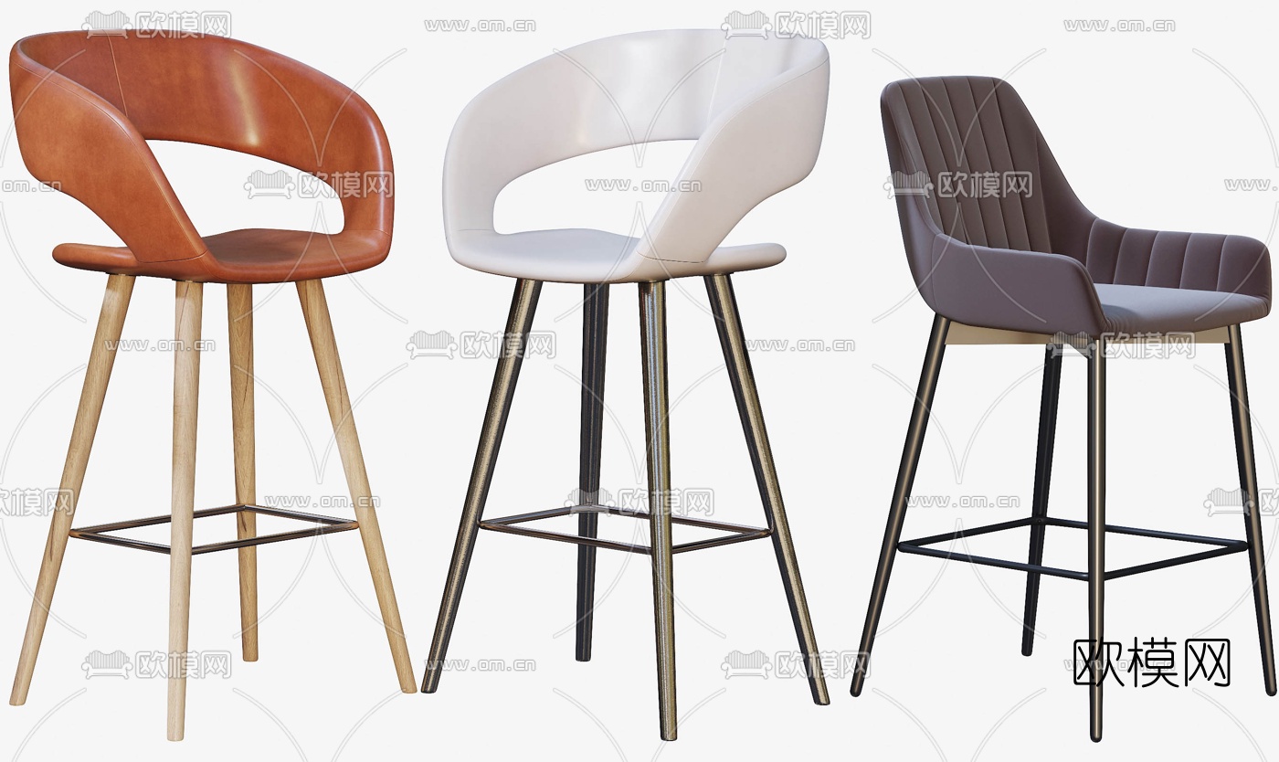 现代皮革吧台椅3d模型下载（渲染图9）