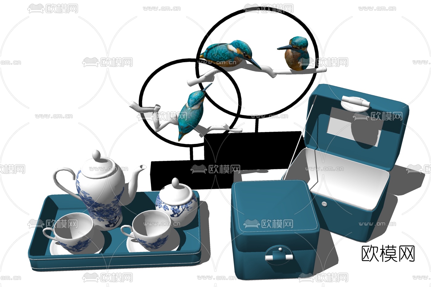 现代茶具su模型下载