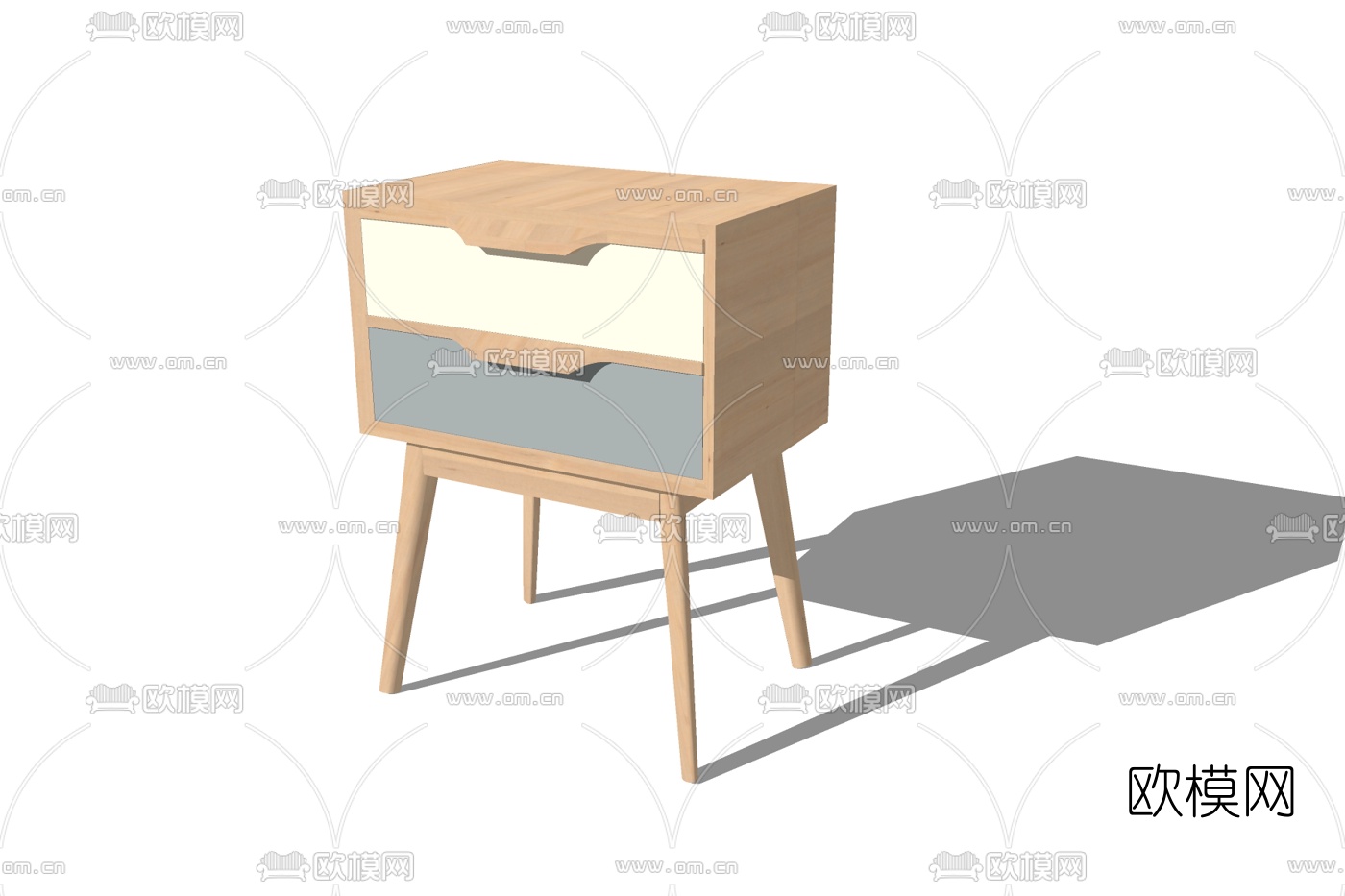 北欧原木床头柜su模型下载