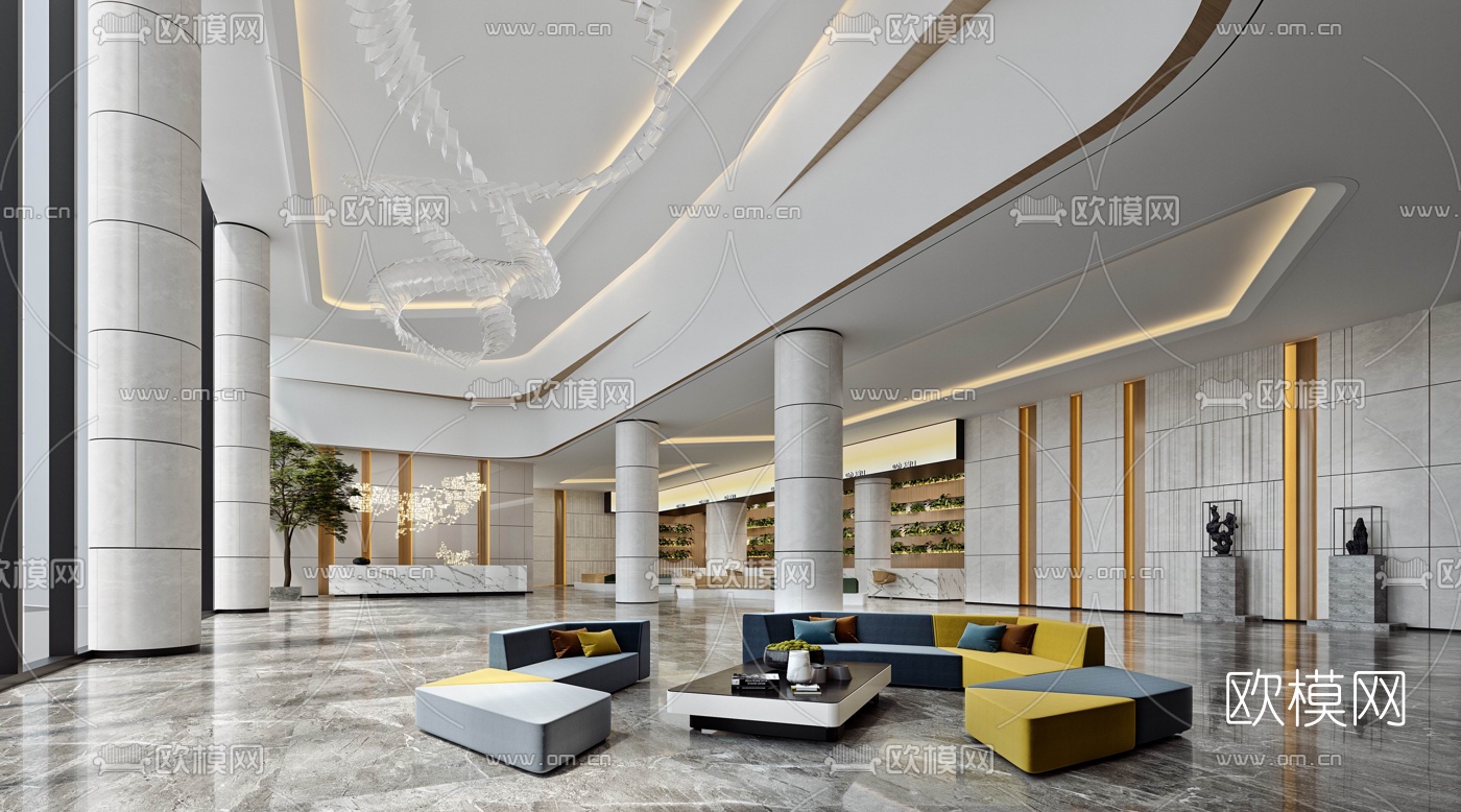 现代轻奢大堂前台3d模型下载