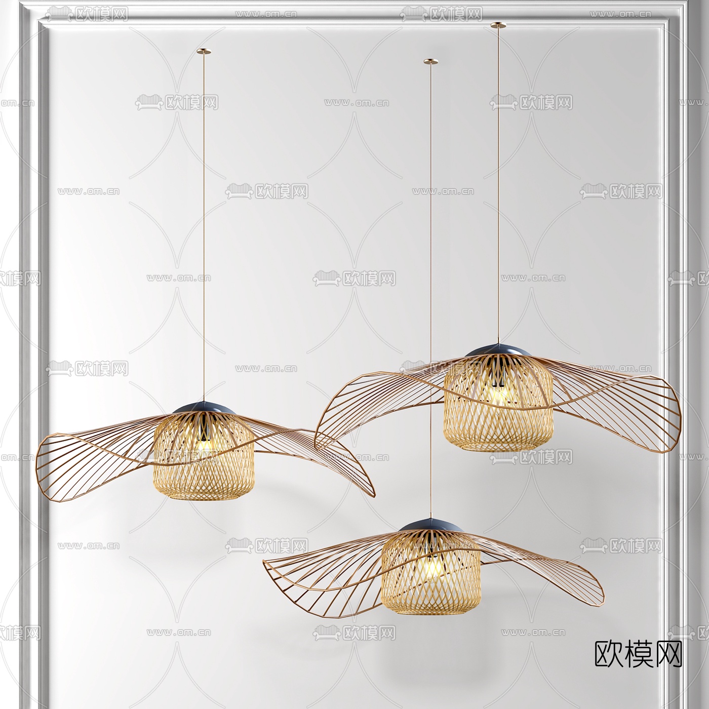 自然风藤编镂空吊灯3d模型下载