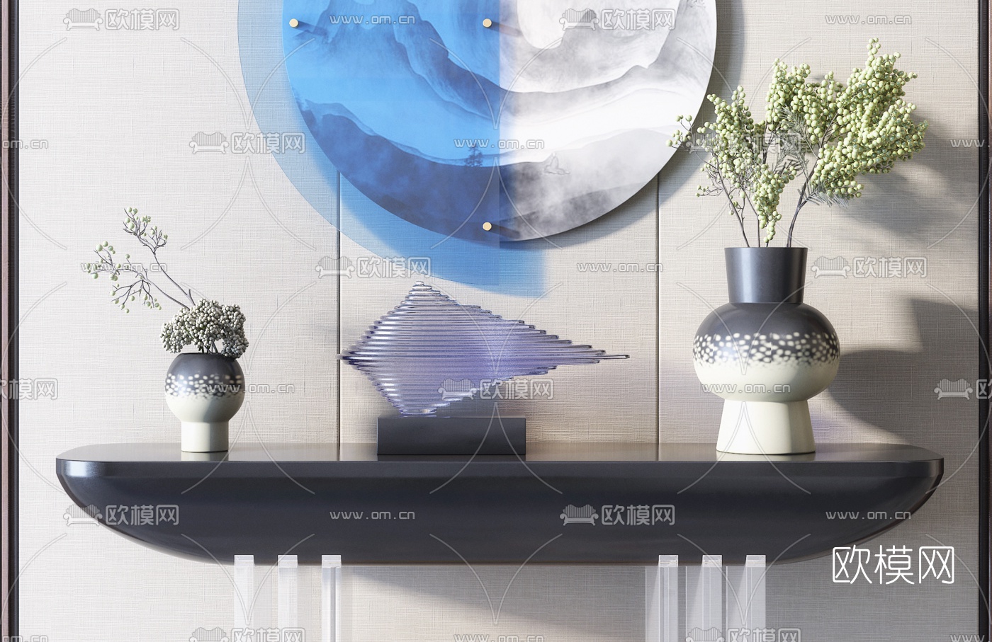 新中式玄关端景条案3d模型下载（渲染图2）