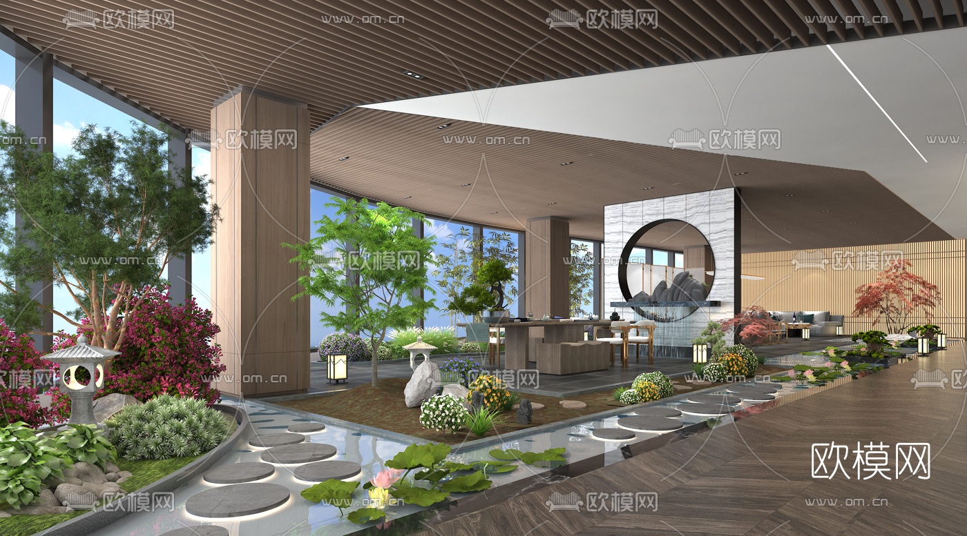 新中式会所休闲茶室3d模型下载（渲染图3）