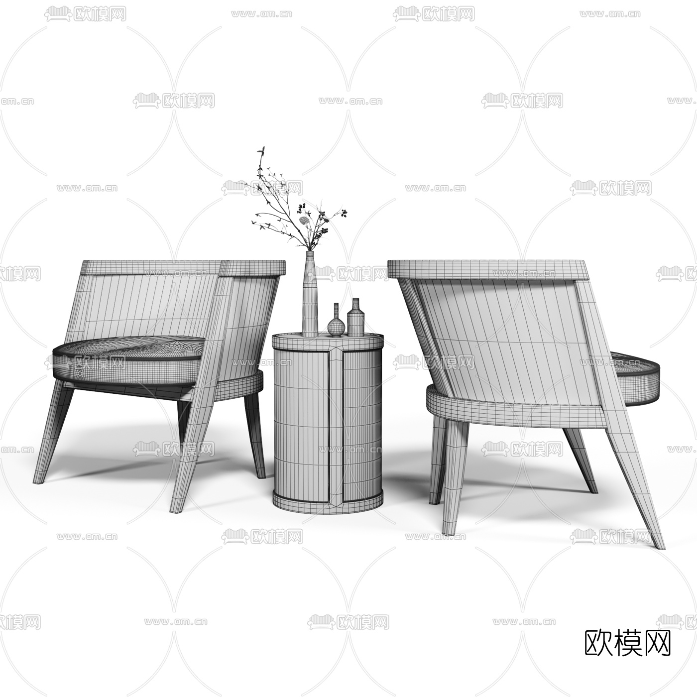 新中式休闲编织桌椅组合3d模型下载（渲染图2）