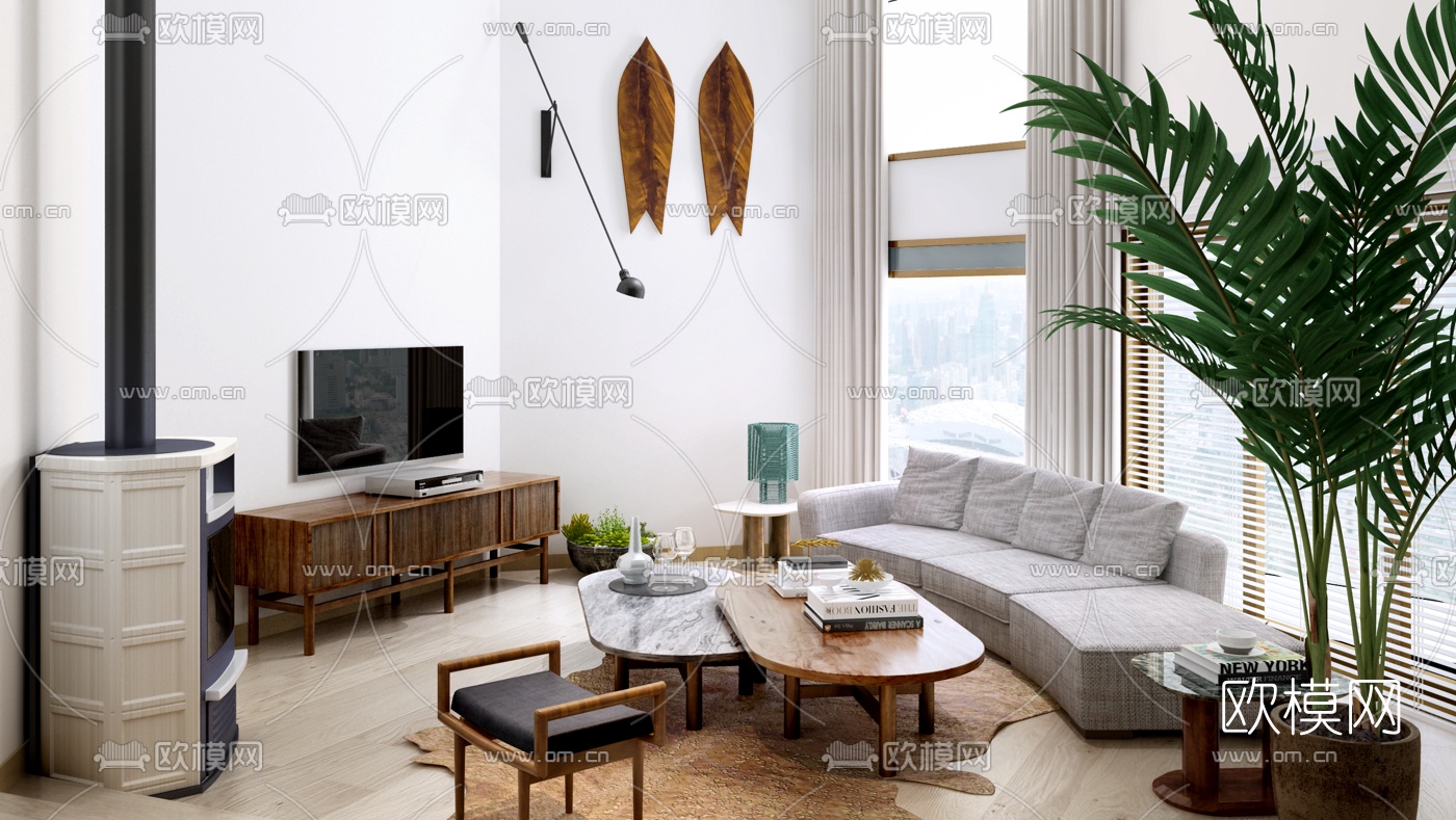 Escapefromsofa设计 北欧客厅3d模型下载（渲染图1）