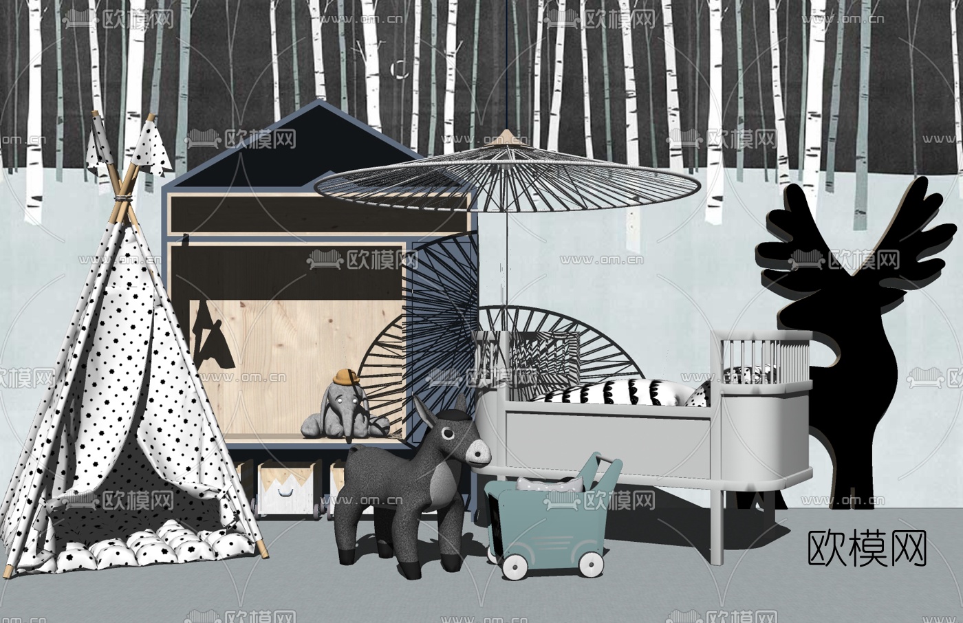 北欧儿童床su模型下载
