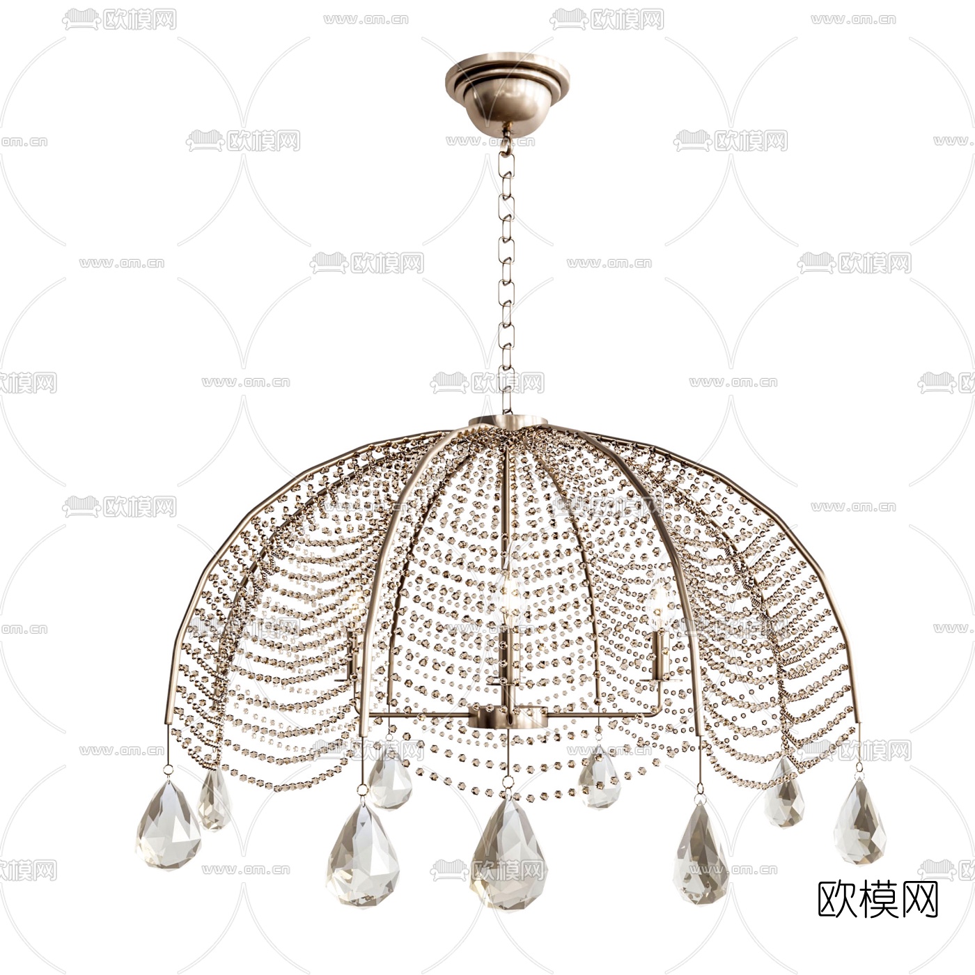 美式轻奢水晶吊灯3d模型下载（渲染图2）