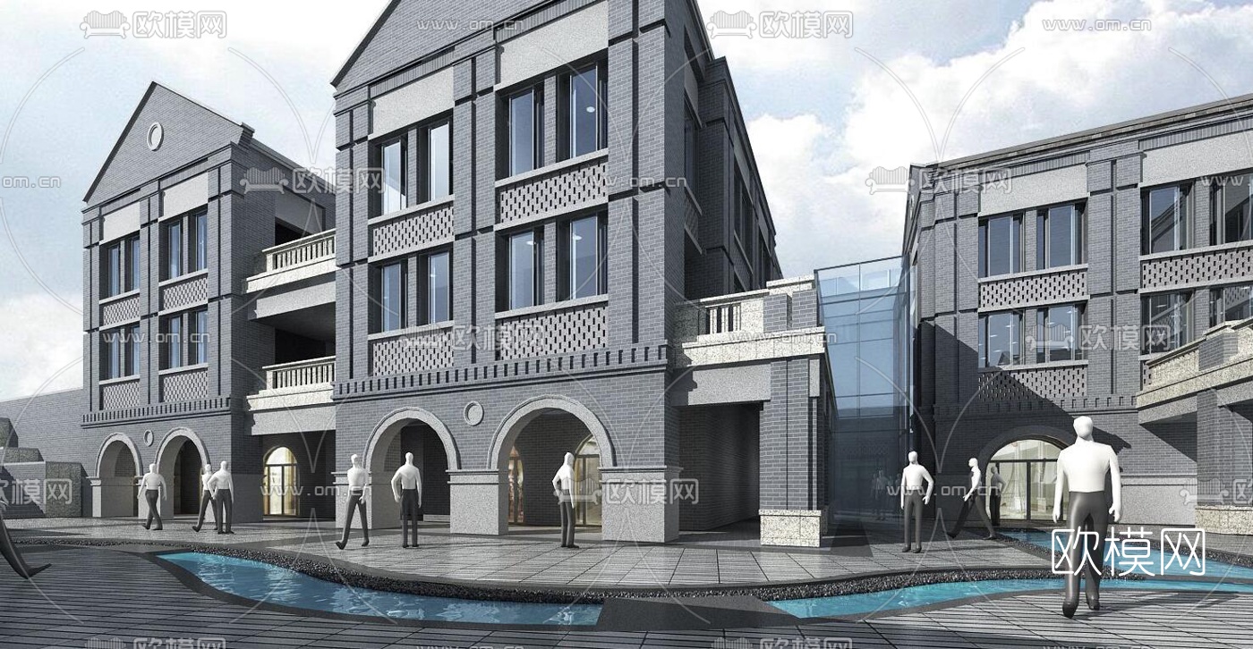 现代商业街su模型下载（渲染图1）