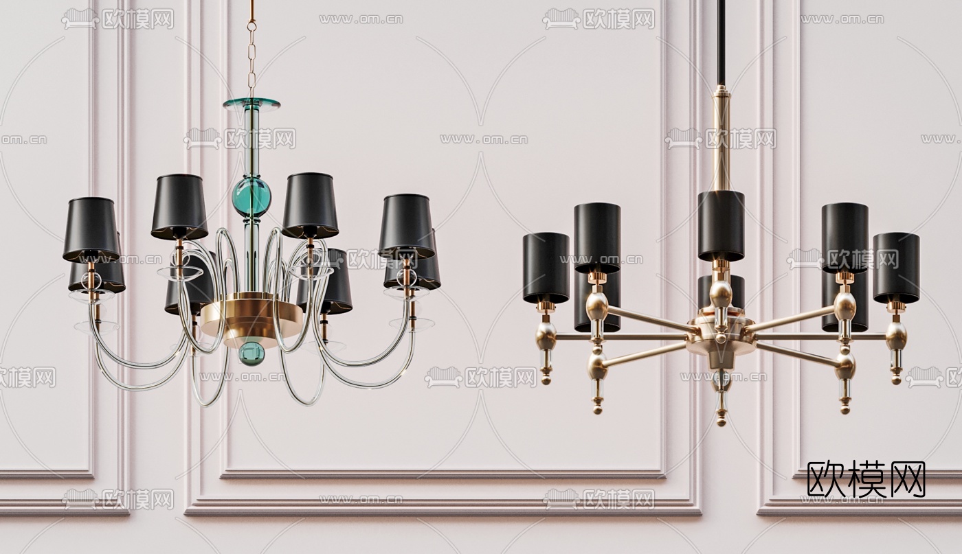 现代金属多头吊灯3d模型下载（渲染图2）