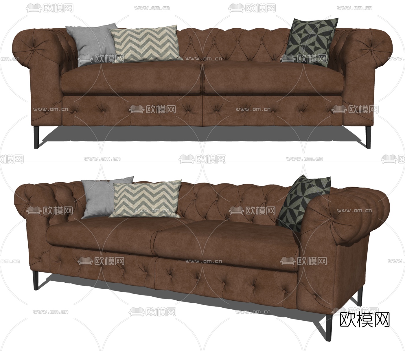 美式布艺双人沙发su模型下载（渲染图2）