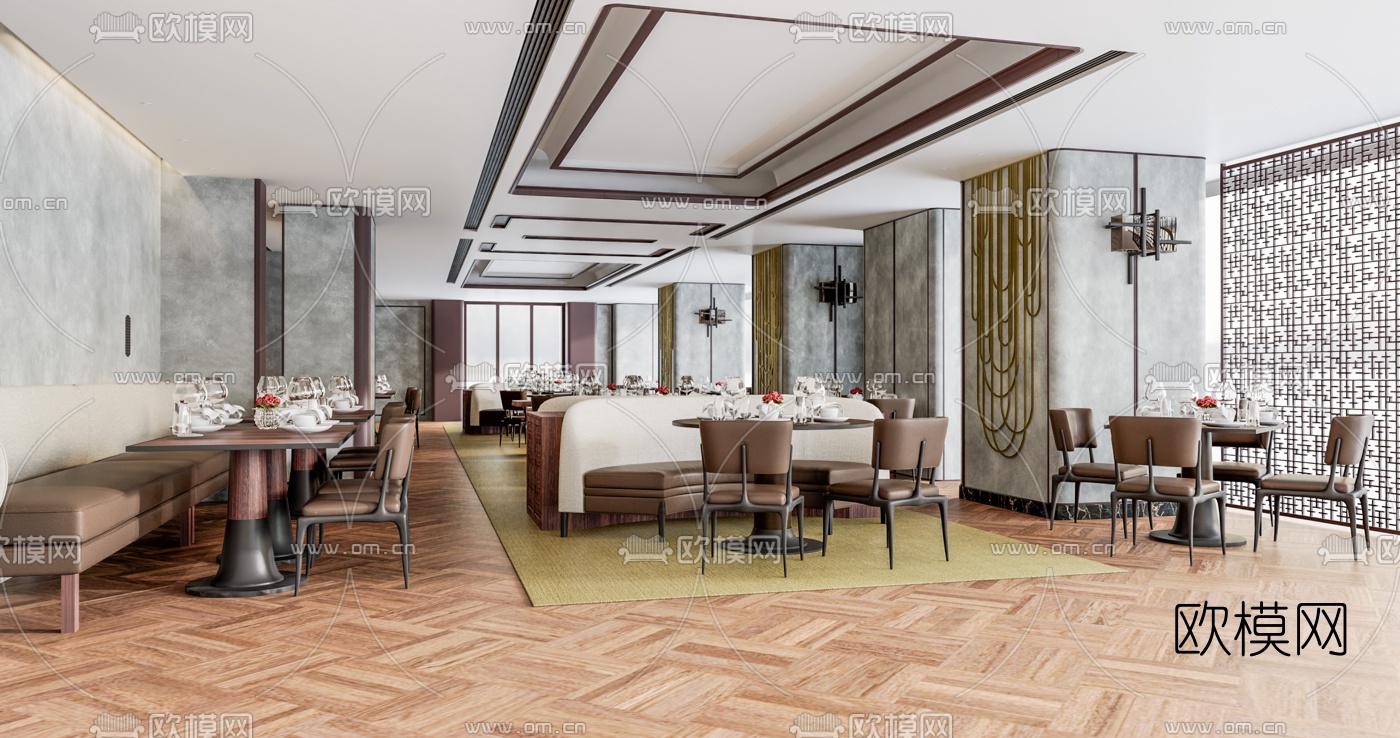 现代中餐厅su模型下载