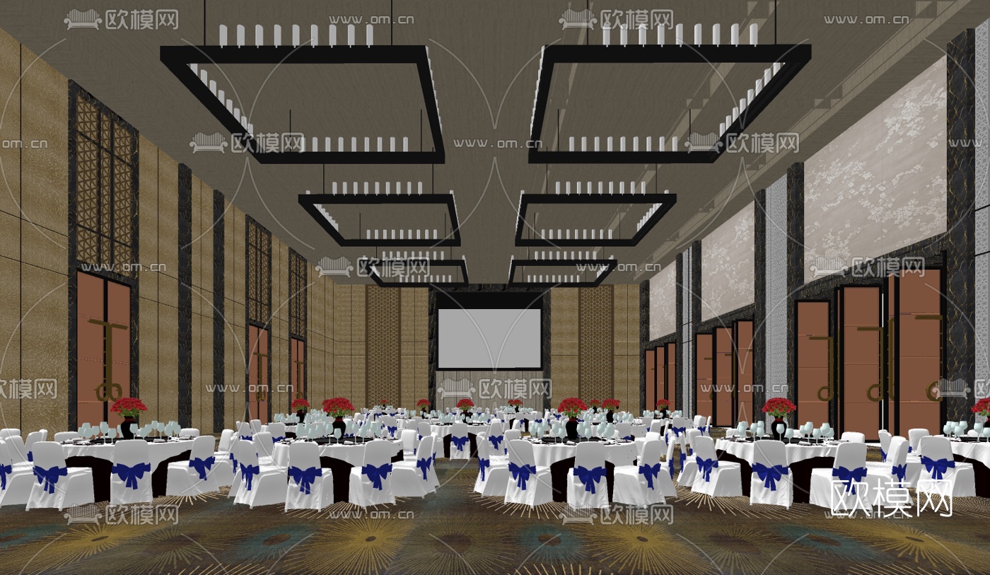 现代婚礼场景宴会厅su模型下载