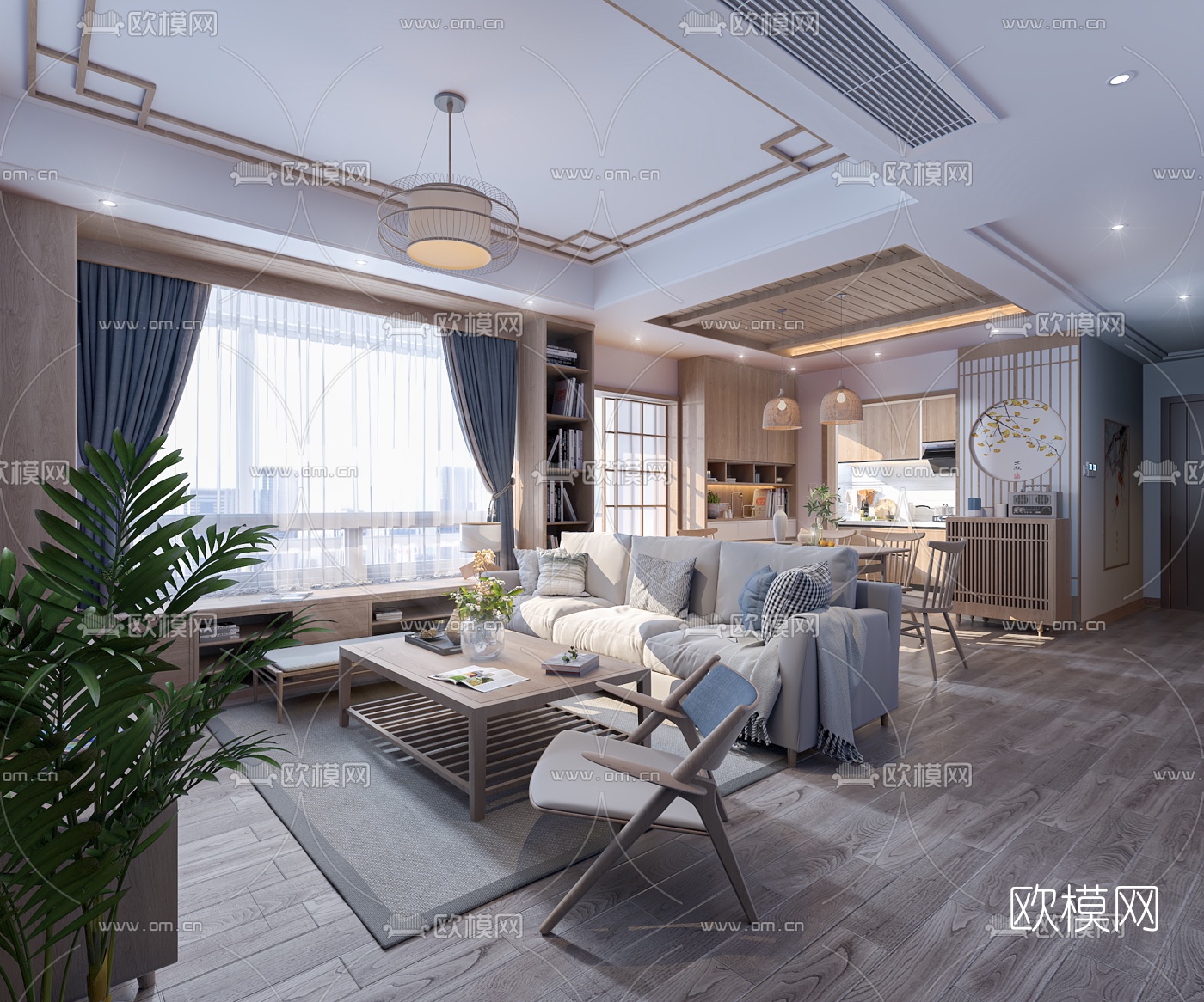 日式客厅餐厅厨房免费3d模型下载（渲染图7）