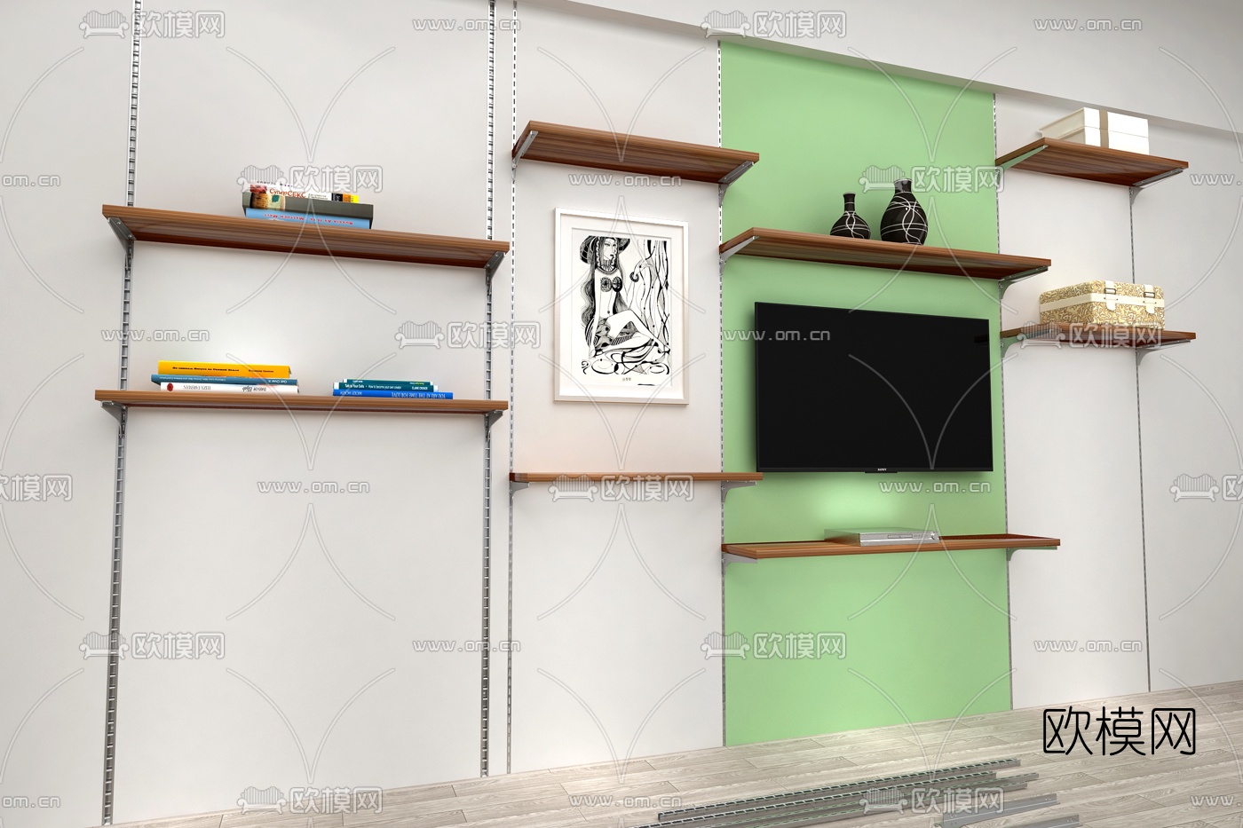 现代活动层板置物架3d模型