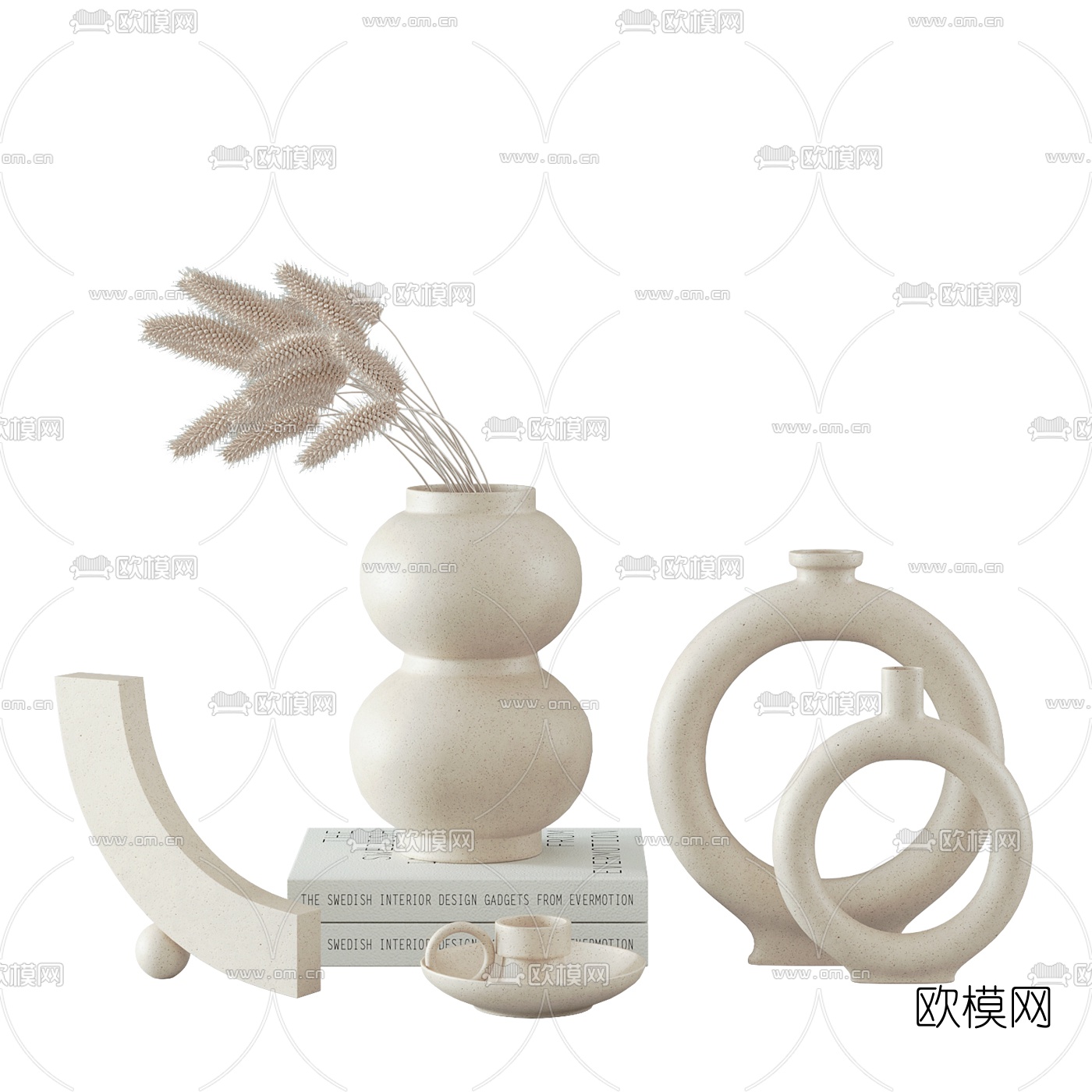 北欧芦苇干花雕塑摆件3d模型下载（渲染图2）