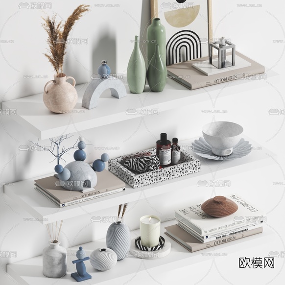 现代书籍花瓶饰品摆件3d模型下载(渲染图2)