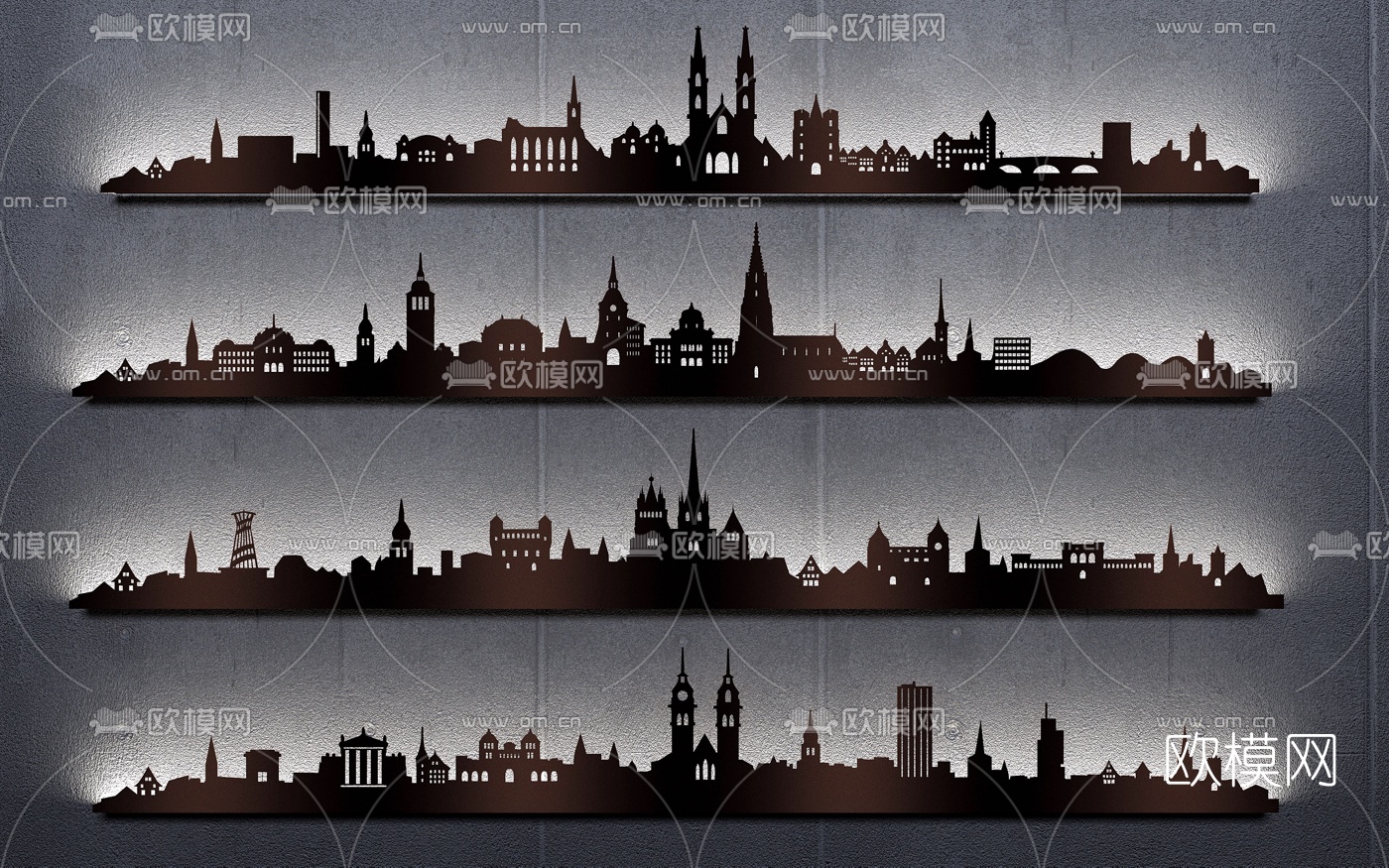 欧式都市剪影挂饰3d模型下载（渲染图1）
