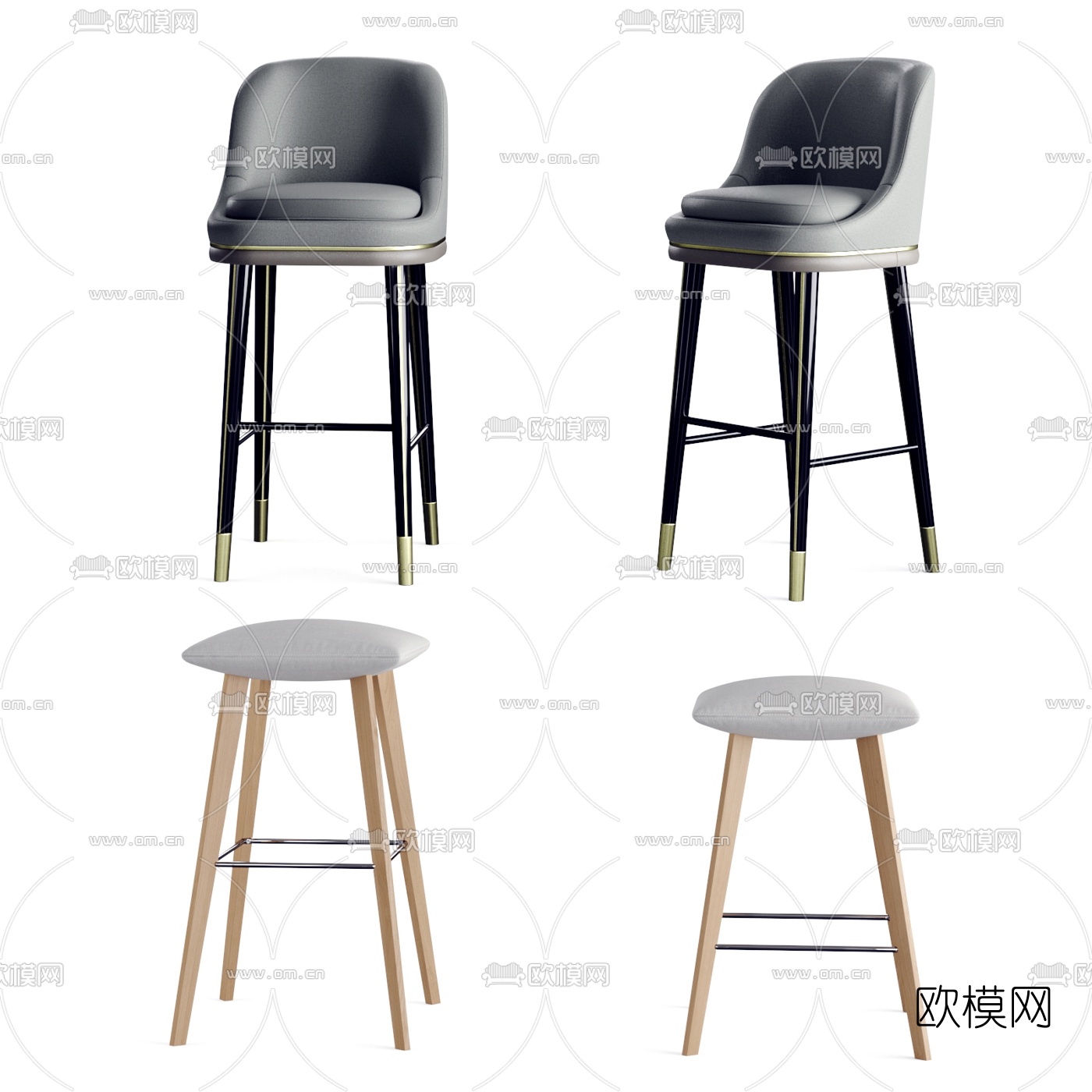 现代简约吧台椅组合3d模型