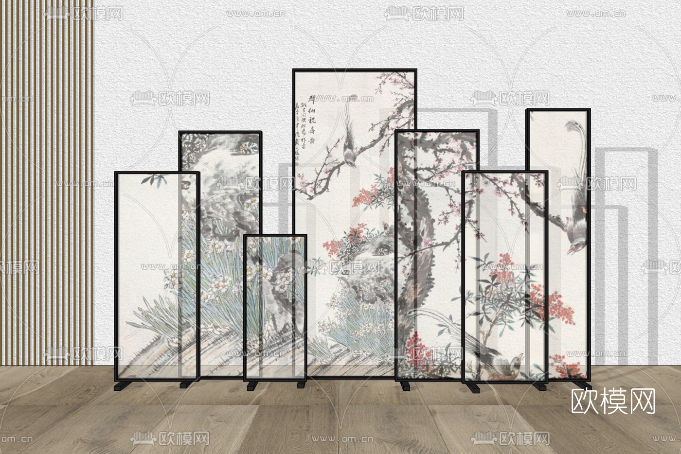 新中式屏风隔断su模型