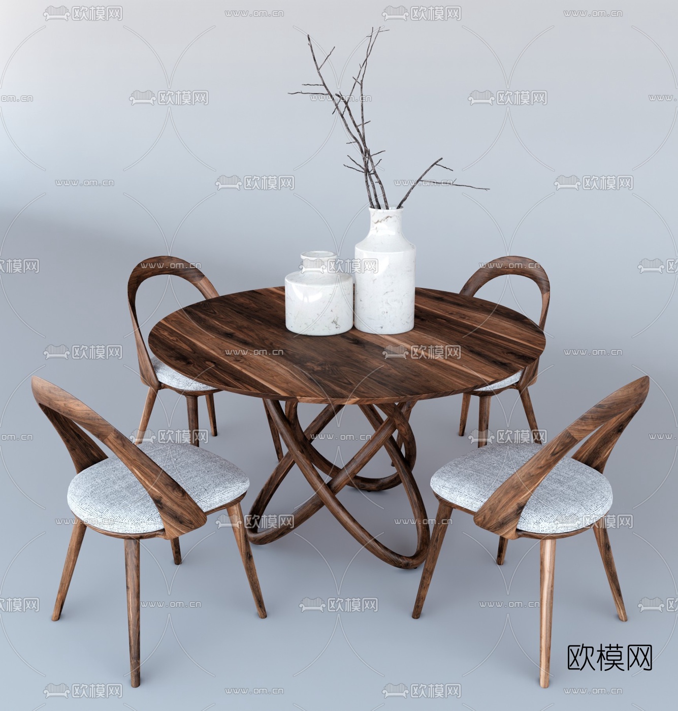 现代圆形休闲桌椅su模型下载（渲染图1）