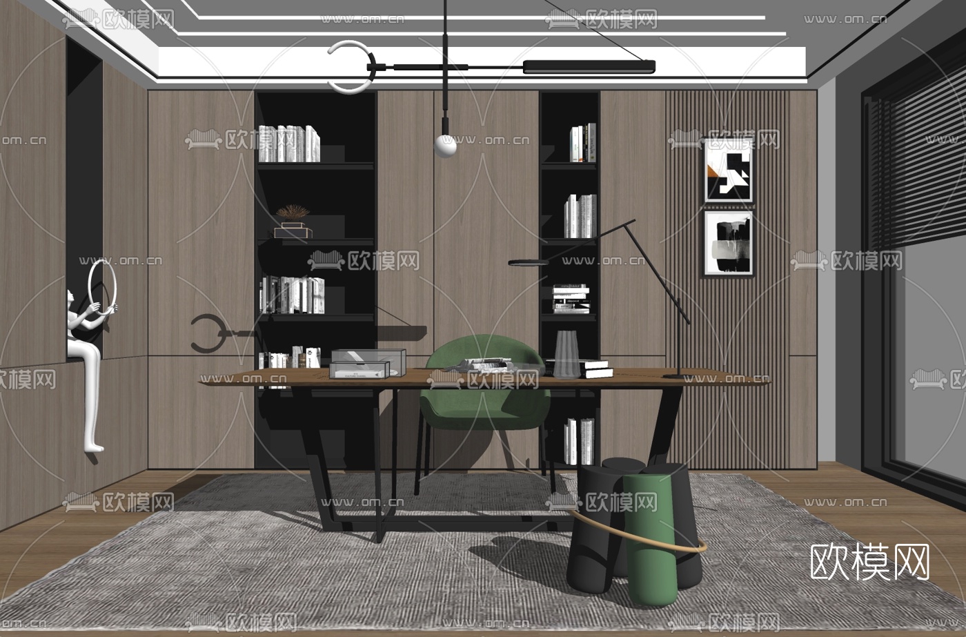 现代书桌椅su模型下载