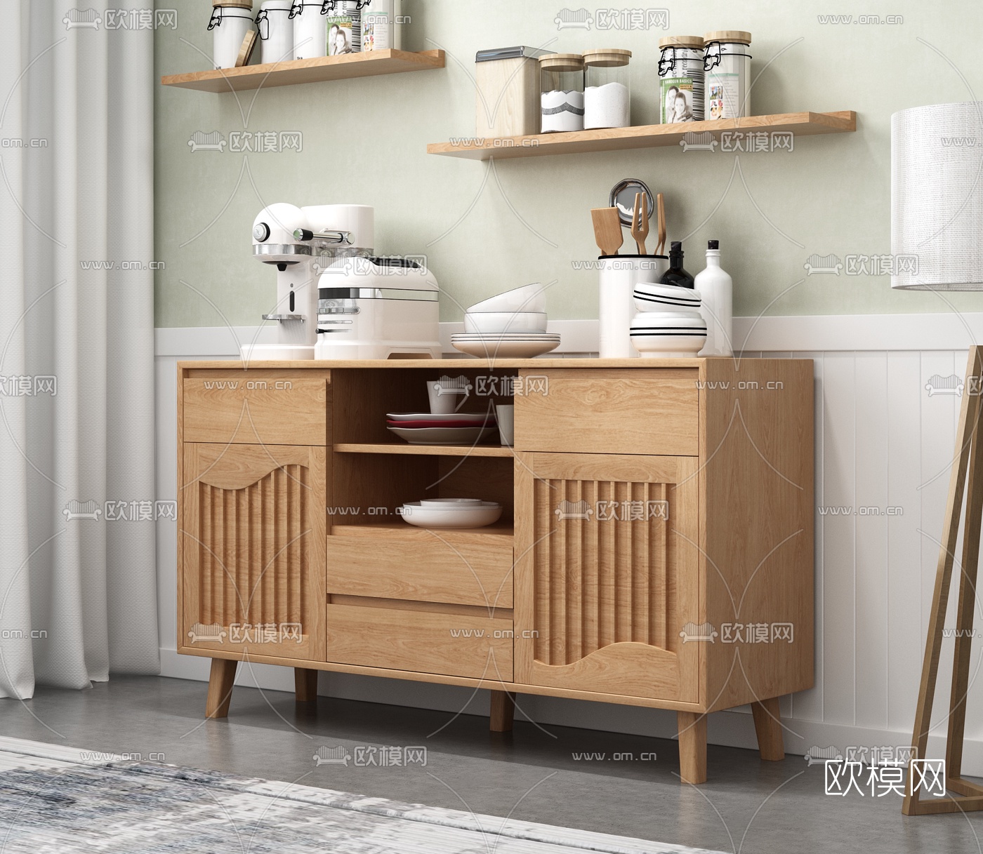 北欧原木餐边柜3d模型