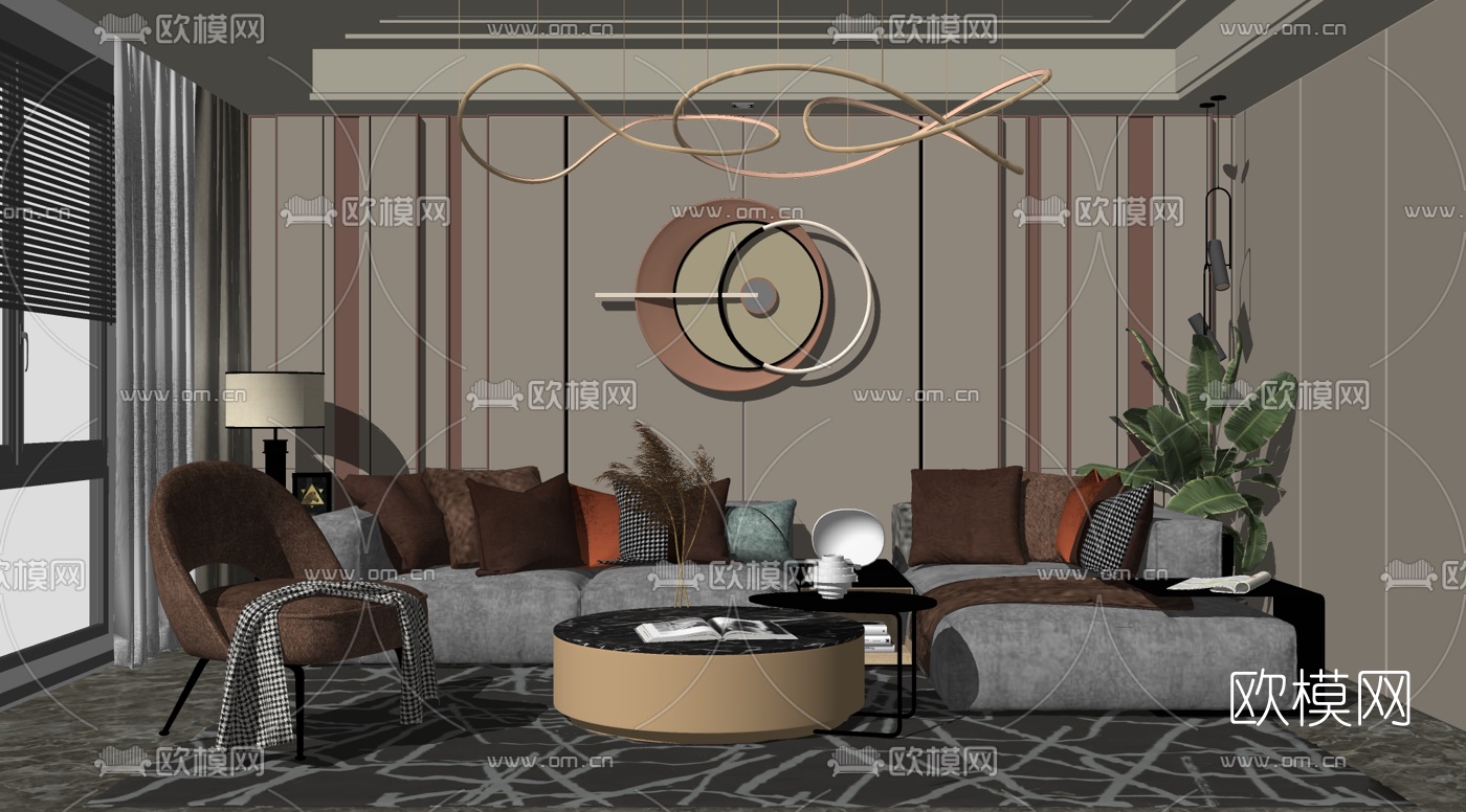 现代轻奢沙发组合su模型下载（渲染图2）