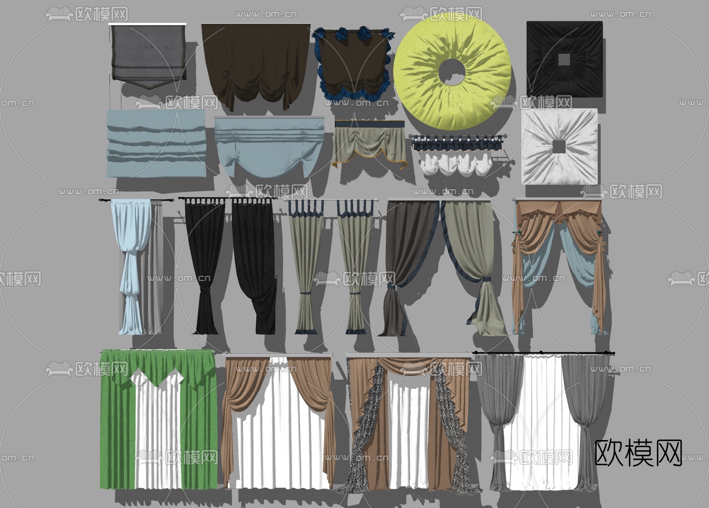 欧式窗帘布帘罗马帘su模型下载