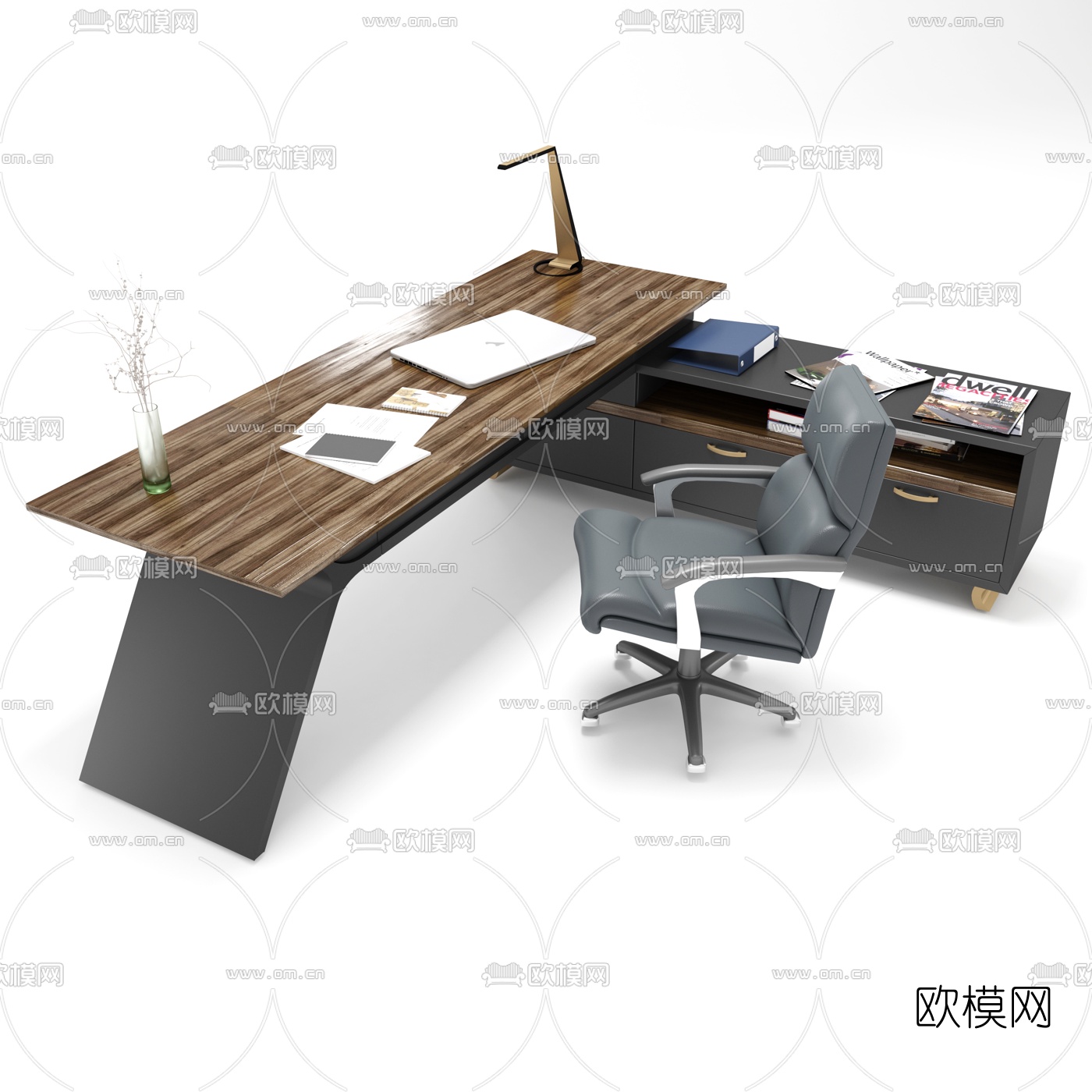 现代班台桌3d模型