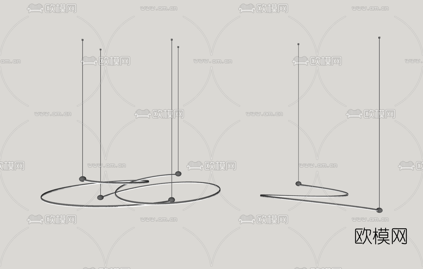 现代轻奢环形吊灯su模型下载（渲染图2）