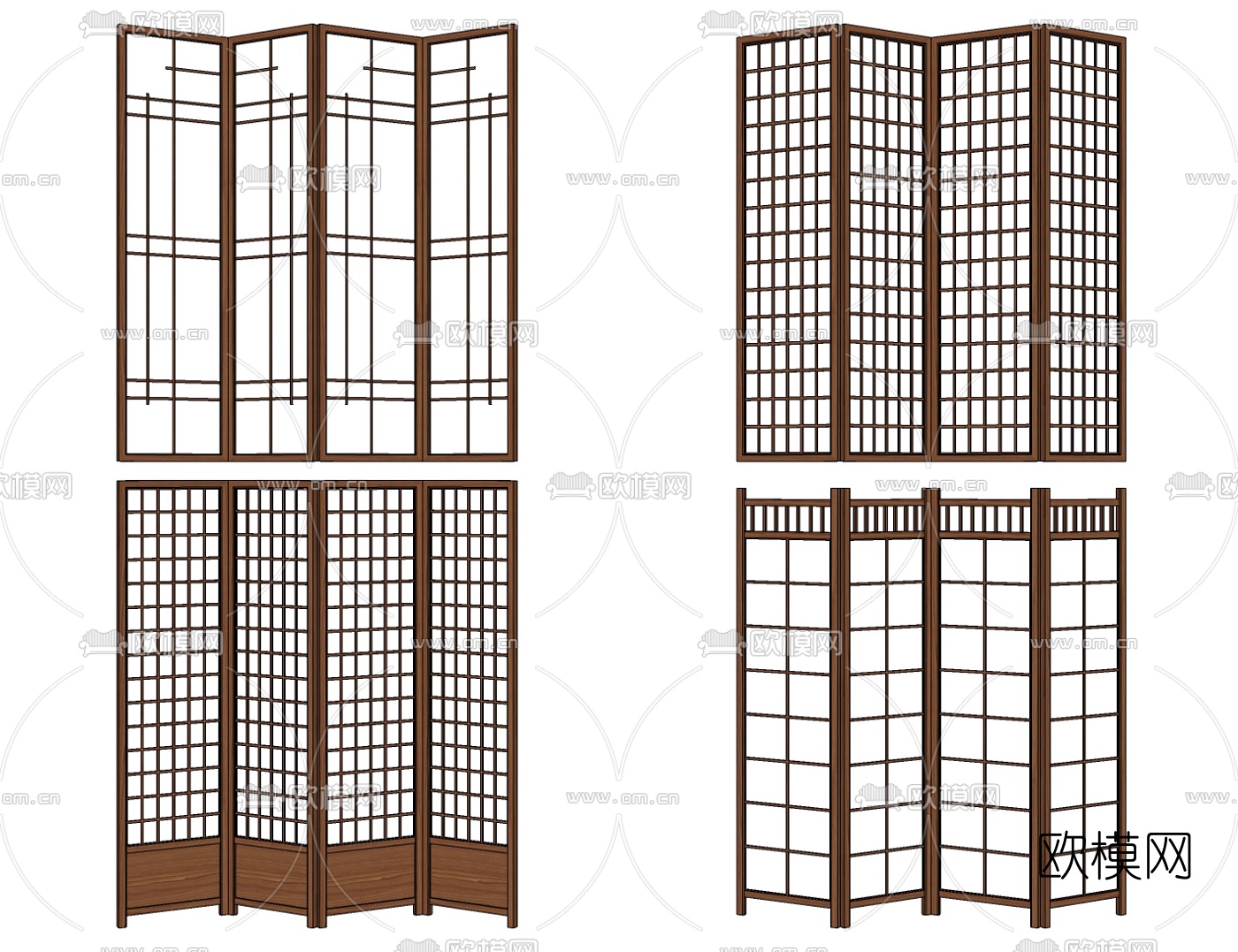 日式屏风隔断su模型下载