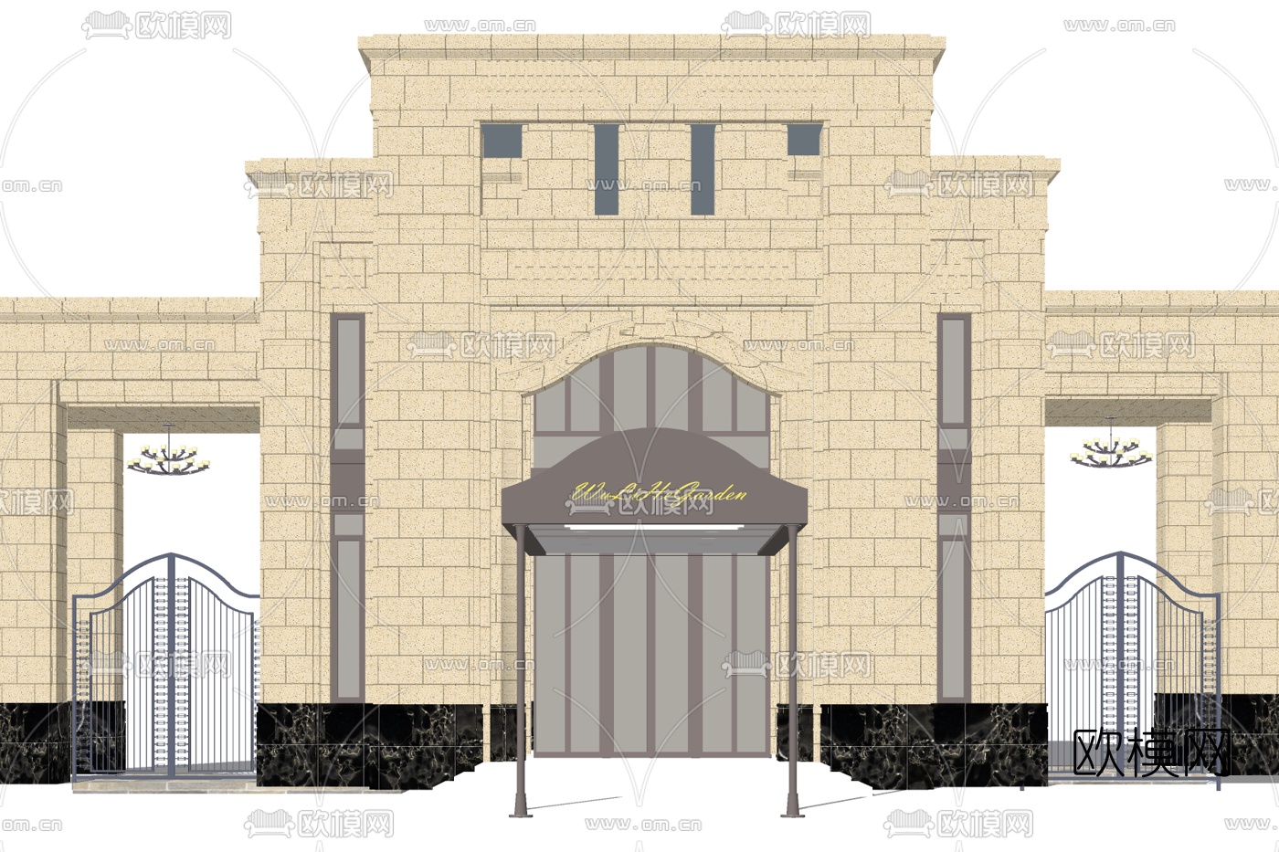 欧式小区大门su模型下载