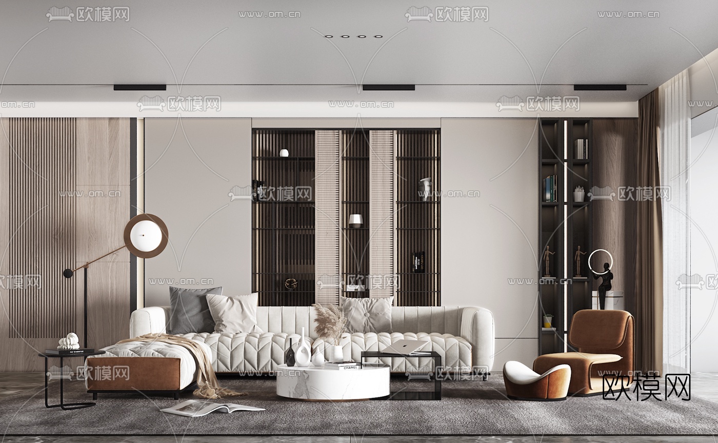 现代布艺转角沙发组合3d模型下载