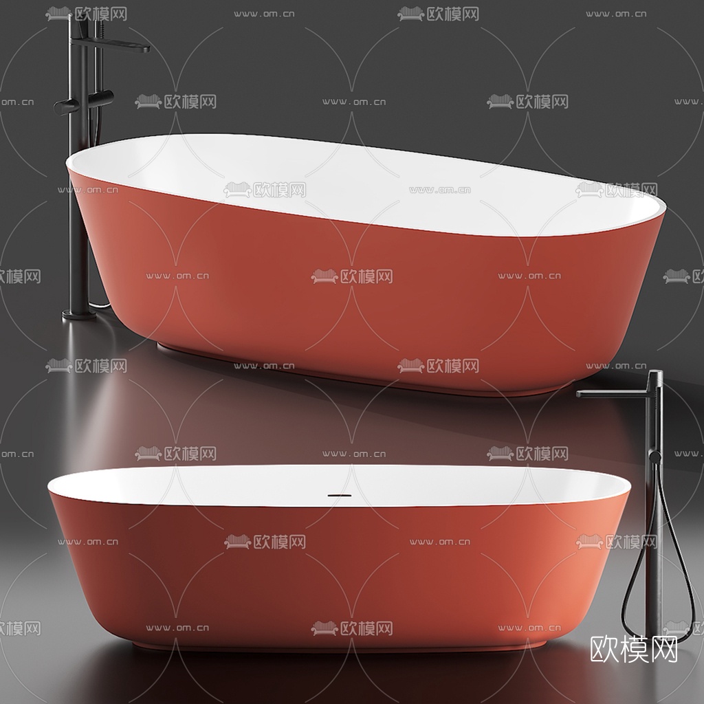 现代红色浴缸3d模型下载（渲染图1）