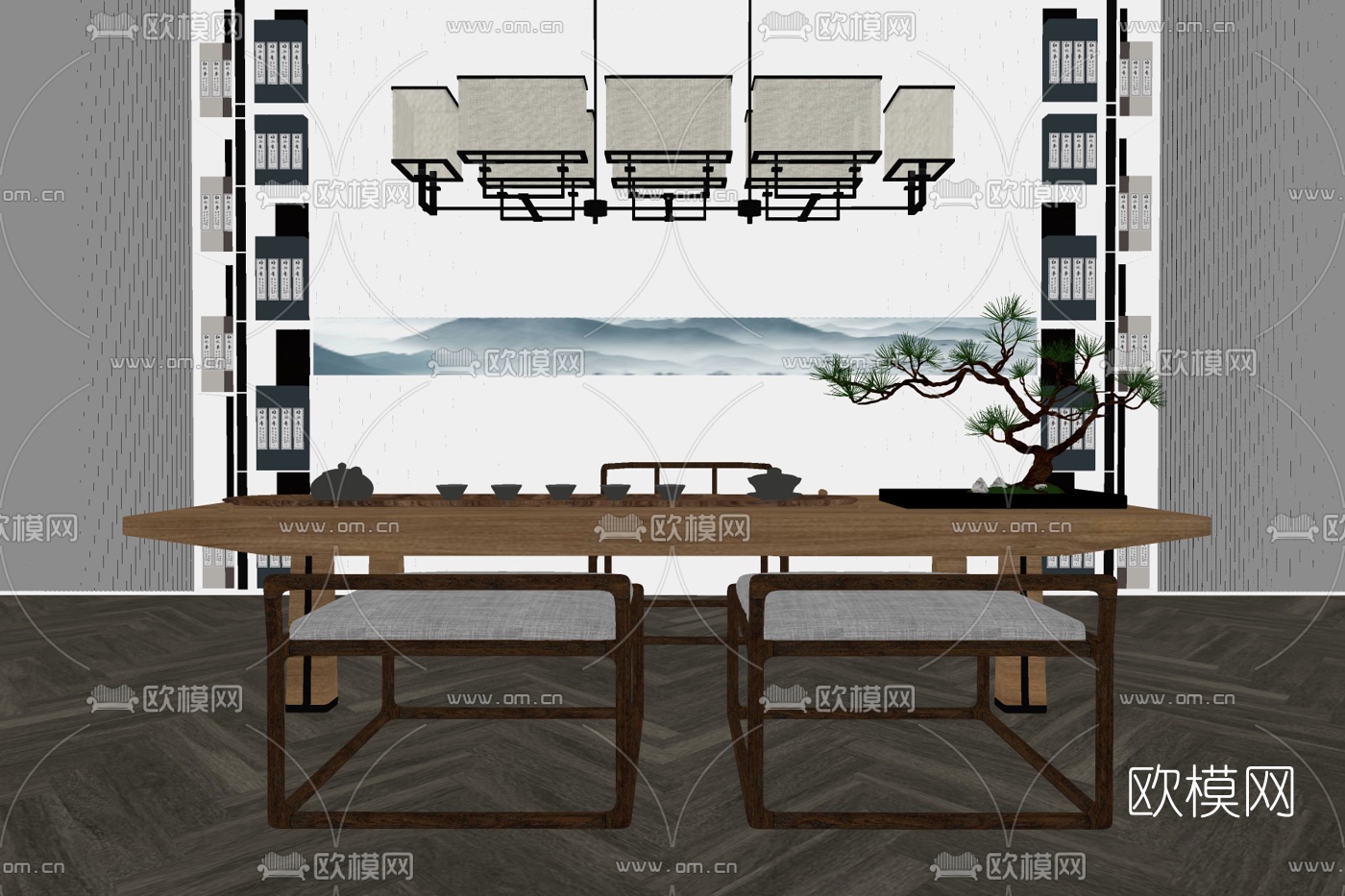 现代实木茶桌椅su模型下载