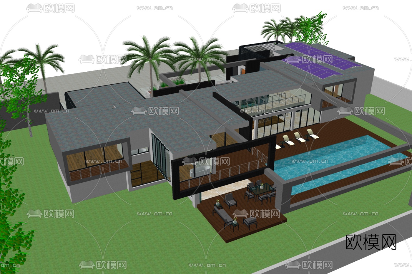 现代独栋别墅外观su模型下载