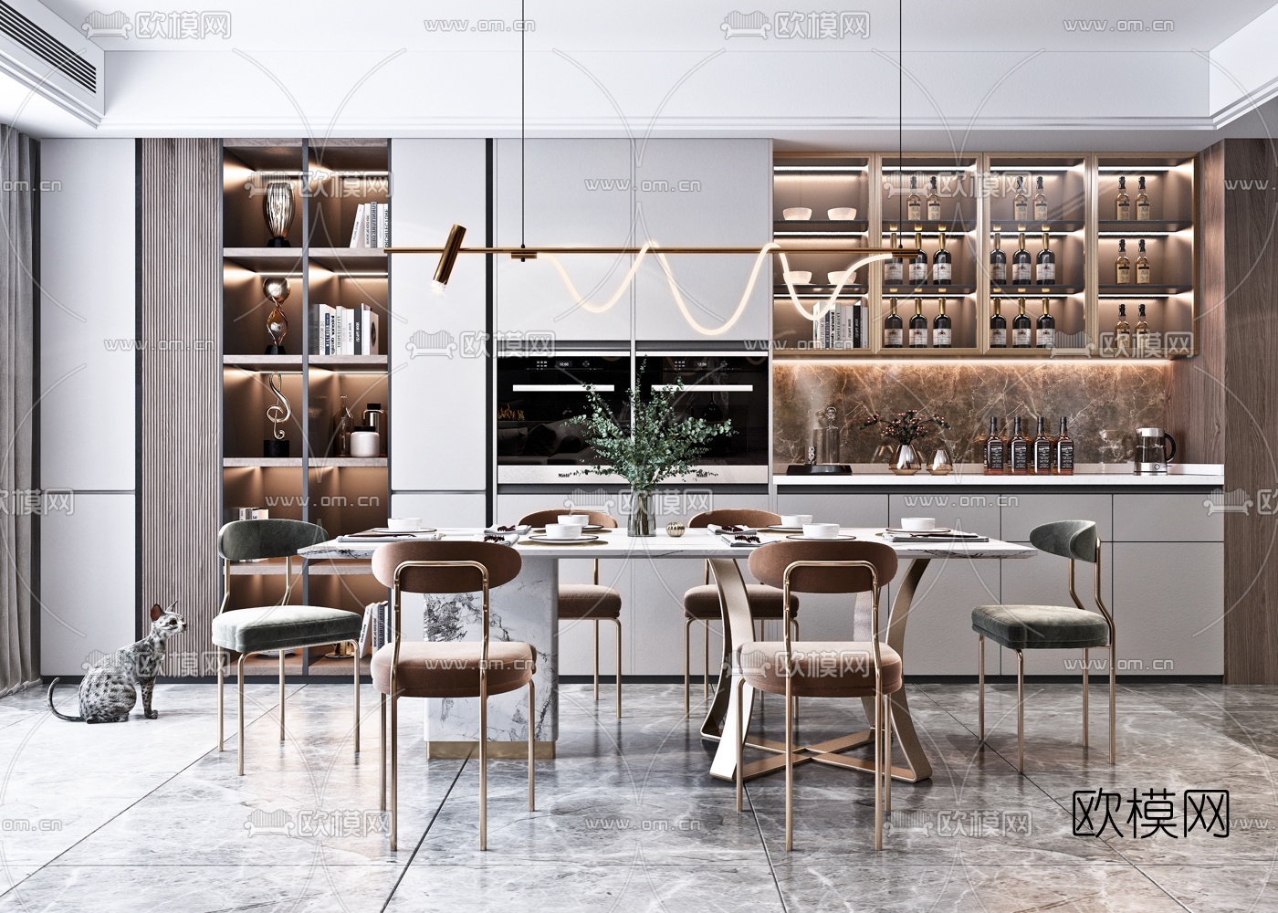 现代轻奢餐桌椅3d模型下载（渲染图1）