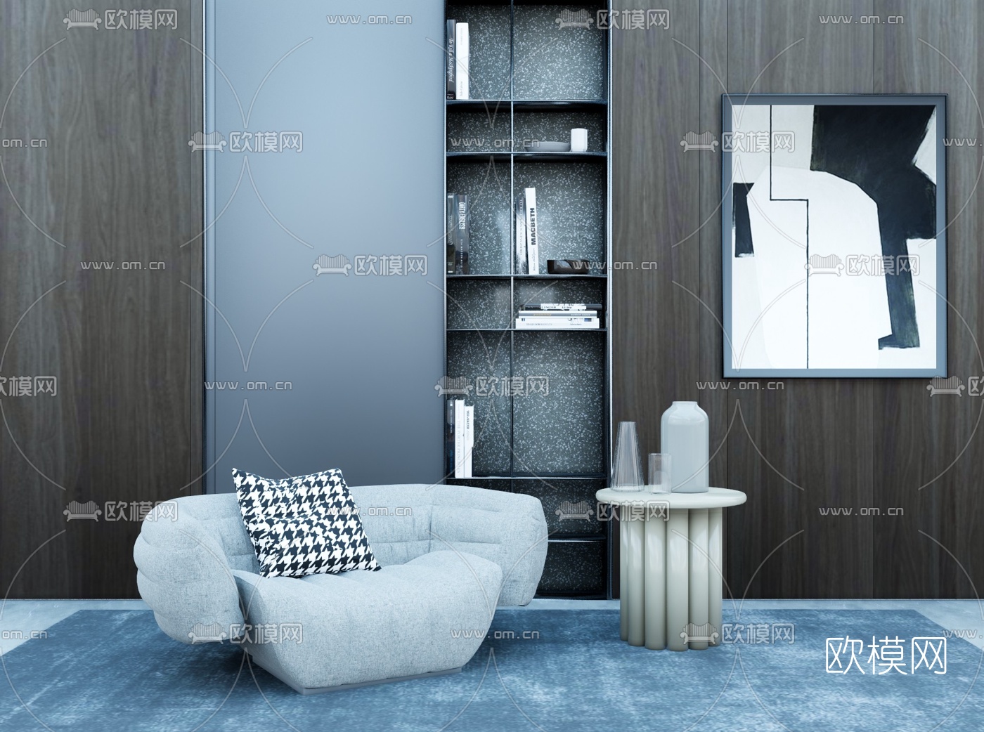 现代布艺休闲沙发su模型下载（渲染图1）