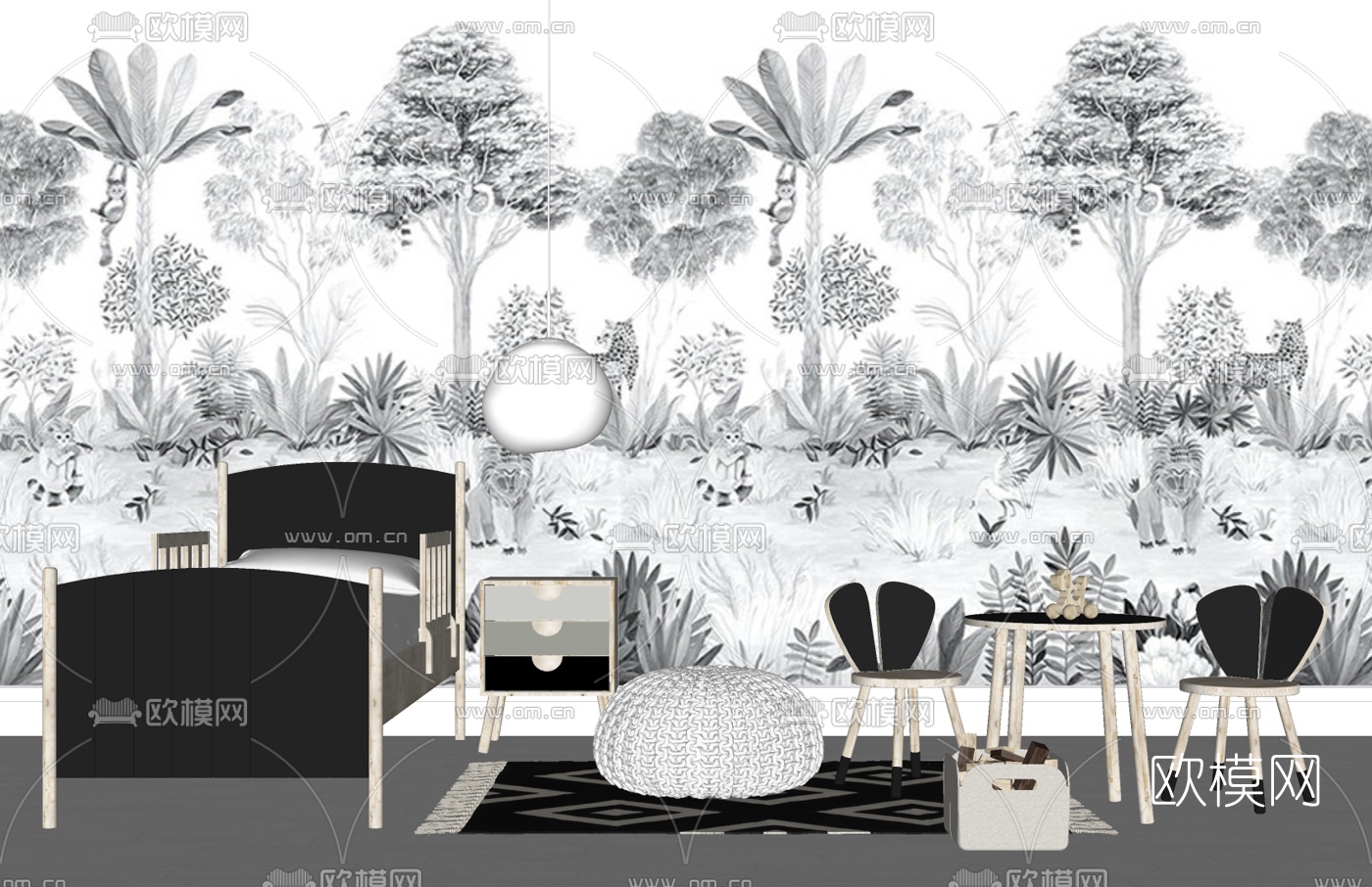 北欧儿童床su模型下载