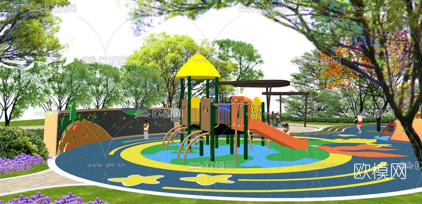 现代小区儿童游乐区su模型下载（渲染图4）
