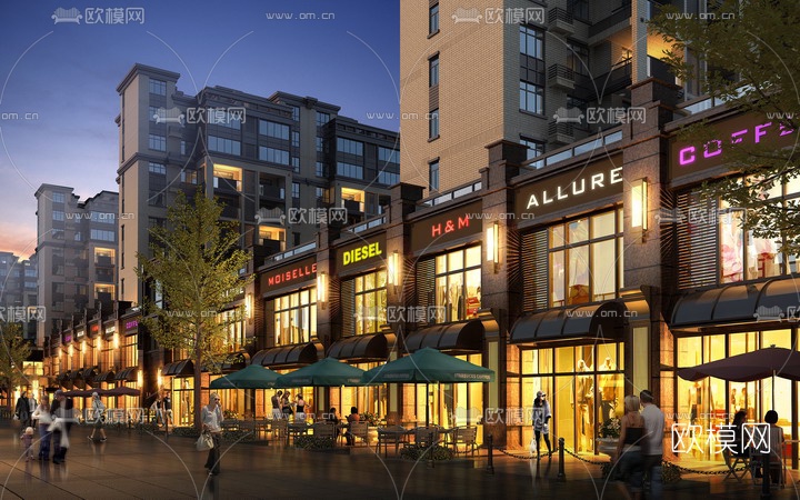 现代住宅小区商业街外观免费3d模型下载（渲染图2）