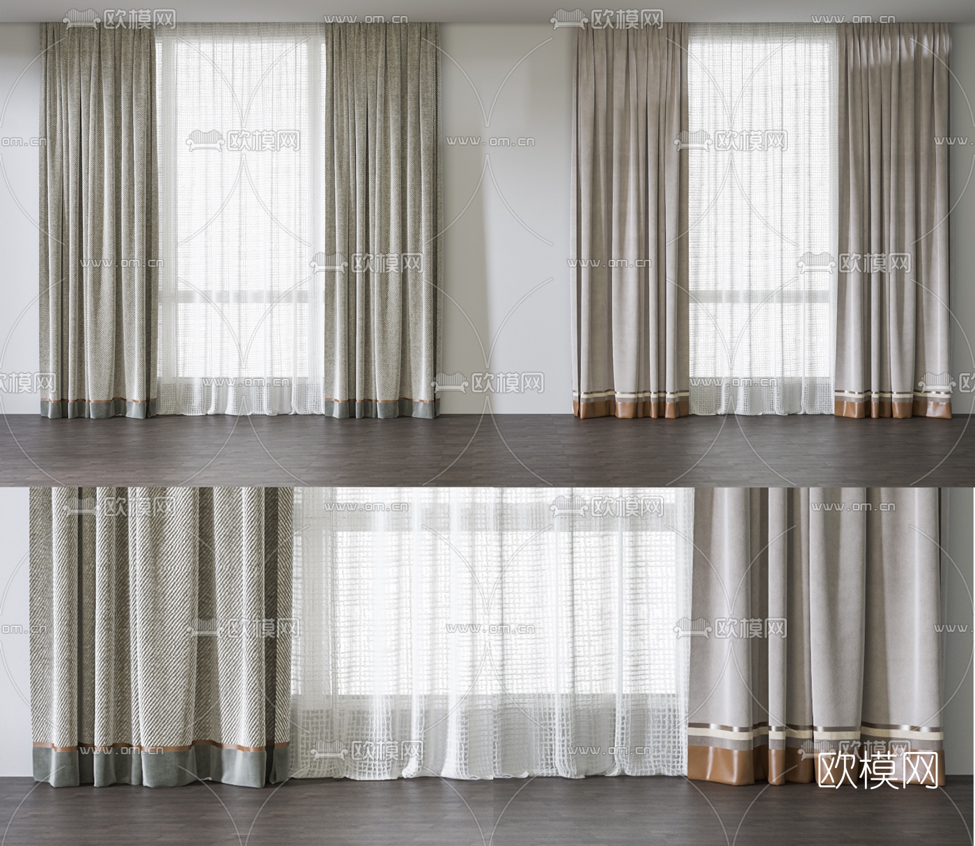 现代布艺窗帘窗纱3d模型下载