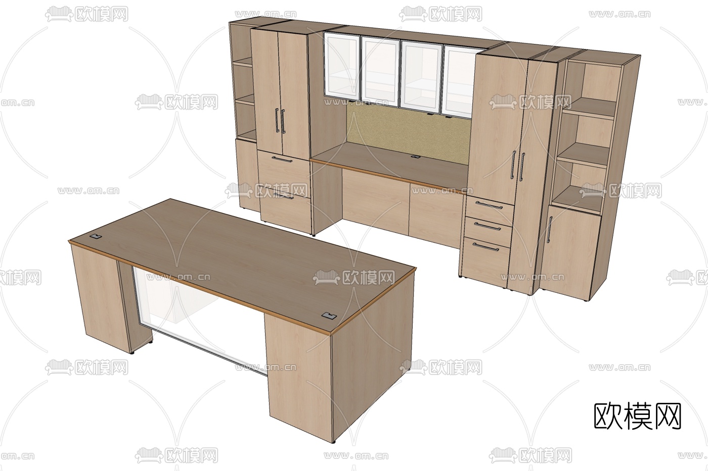 现代实木装饰柜免费su模型下载