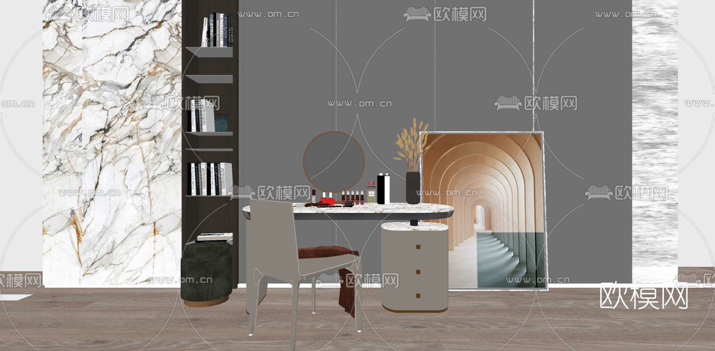 现代梳妆台su模型下载