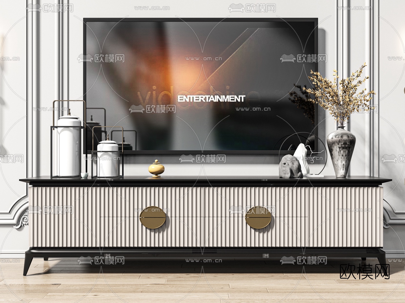 新中式电视柜3d模型下载