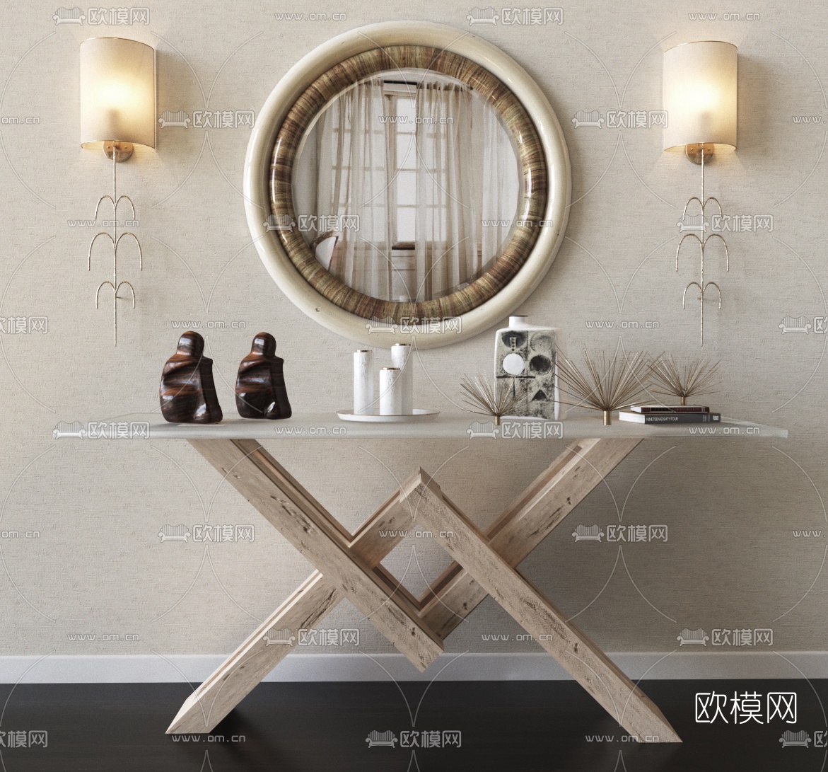 北欧玄关边柜组合3d模型下载（渲染图1）