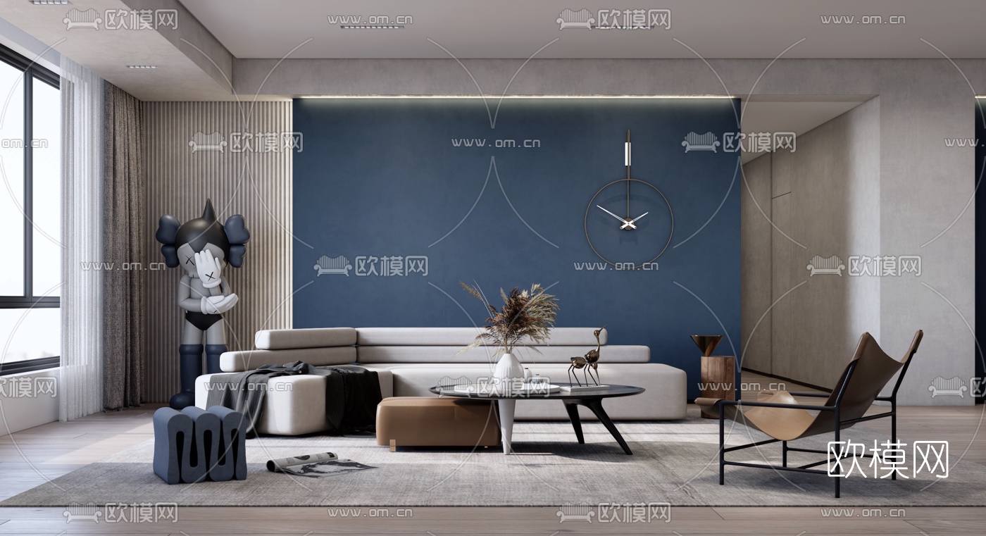 现代布艺组合沙发su模型