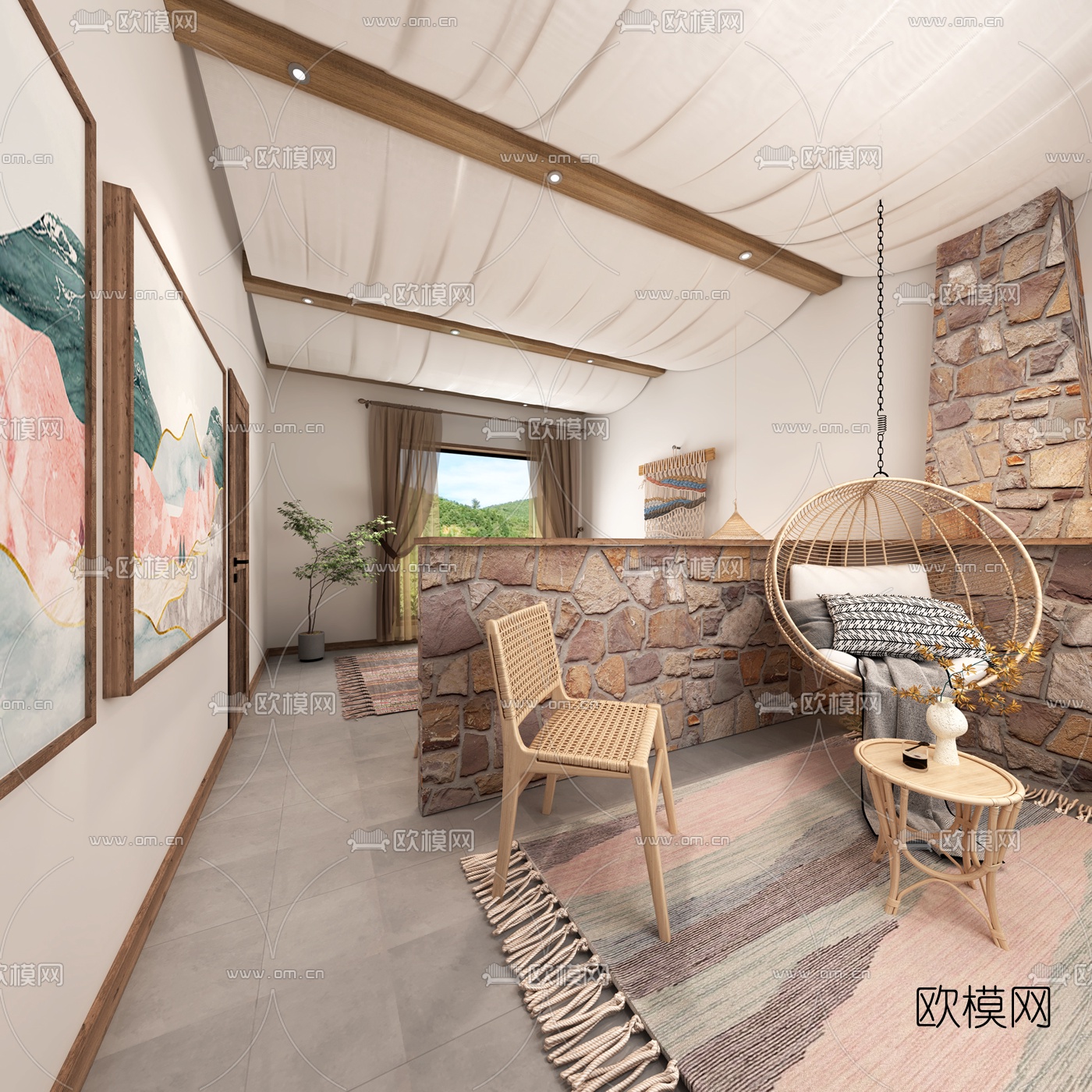 自然风民宿客房3d模型
